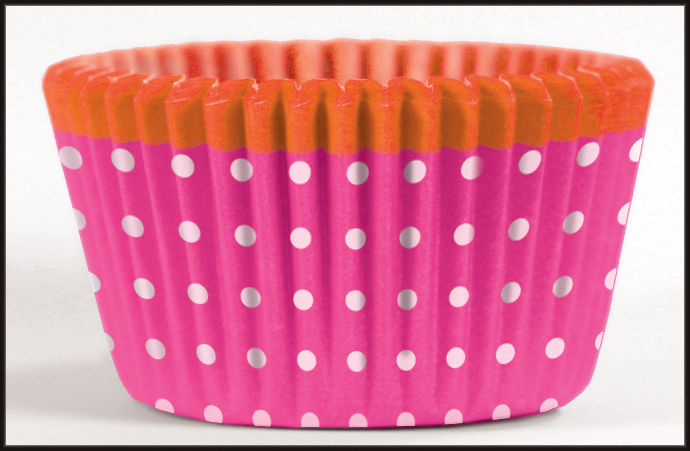 Cupcake Creations, No Muffin Pan Required Baking Cups, Pink Dots w/Orange, 8969