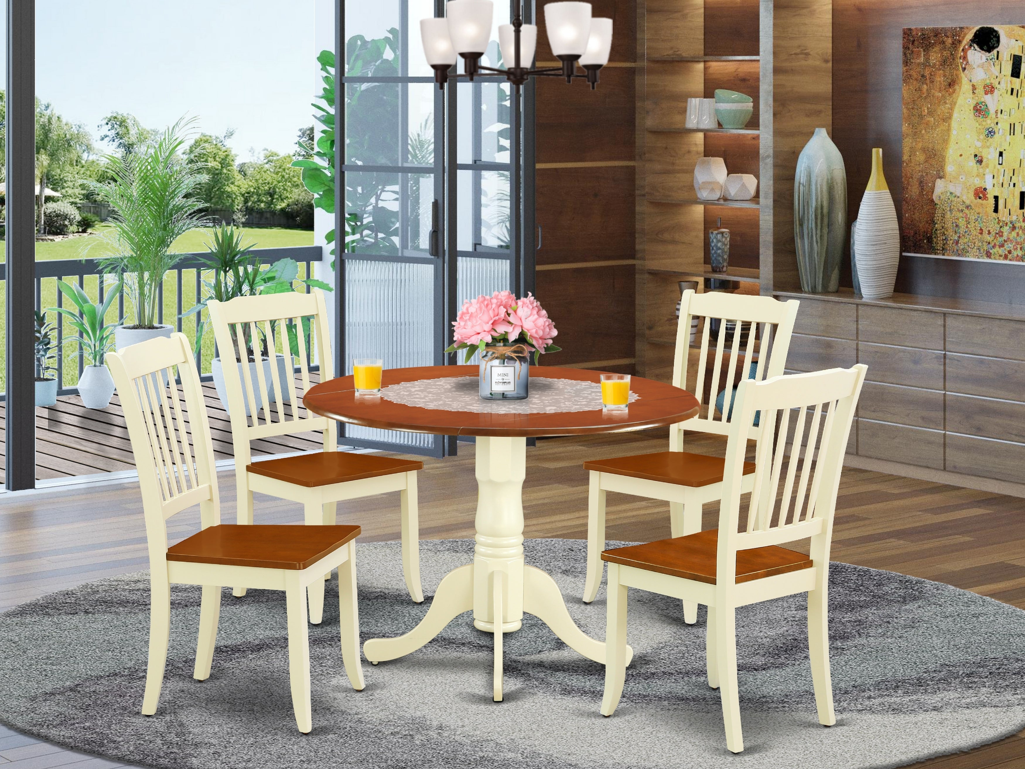 DLDA5-BMK-W 5PC Round 42 inch Table and 4 vertical slatted Chairs