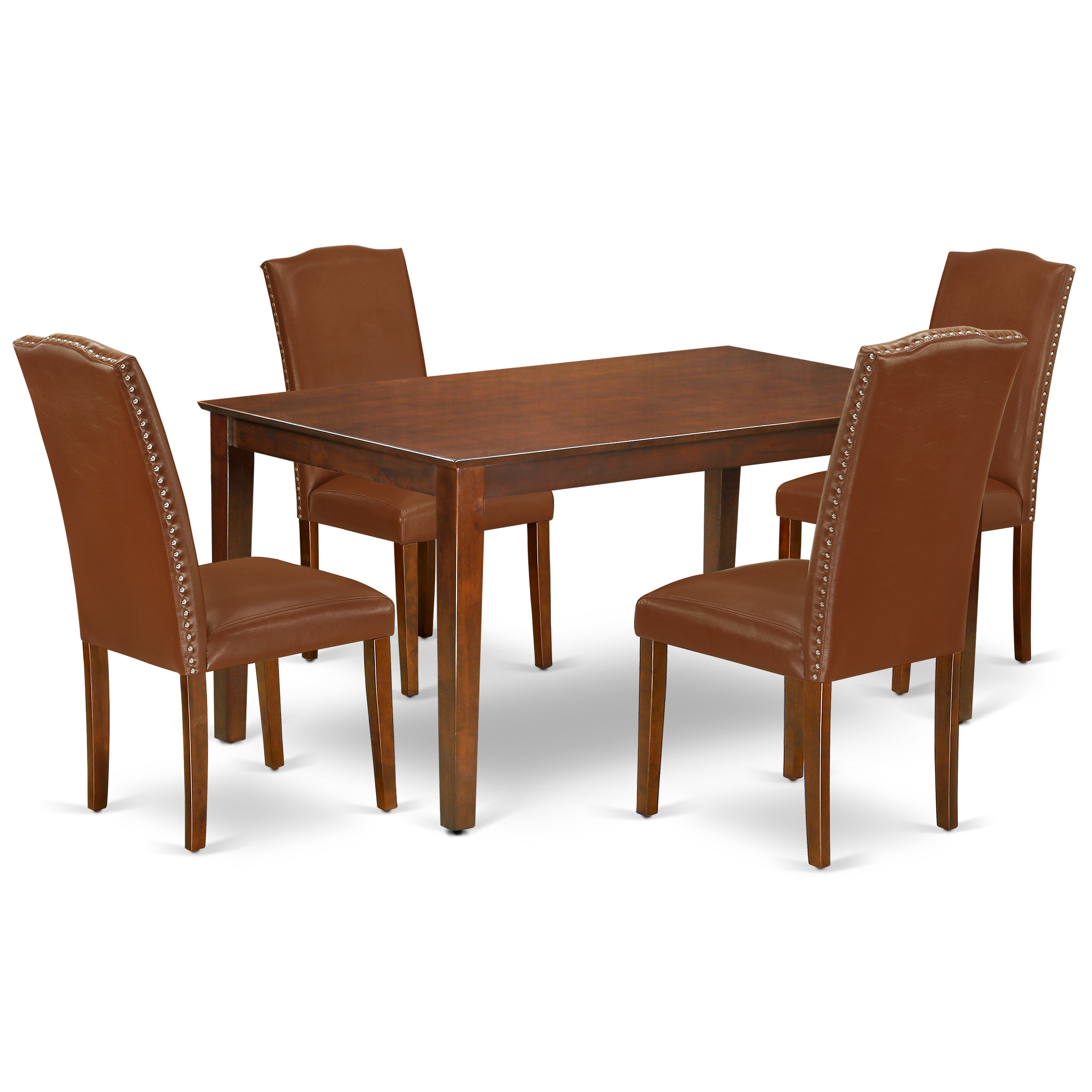 CAEN5-MAH-66 5Pc Rectangle 60" Dining Room Table And 4 Parson Chair With Mahogany Leg And Brown Flaux Leather