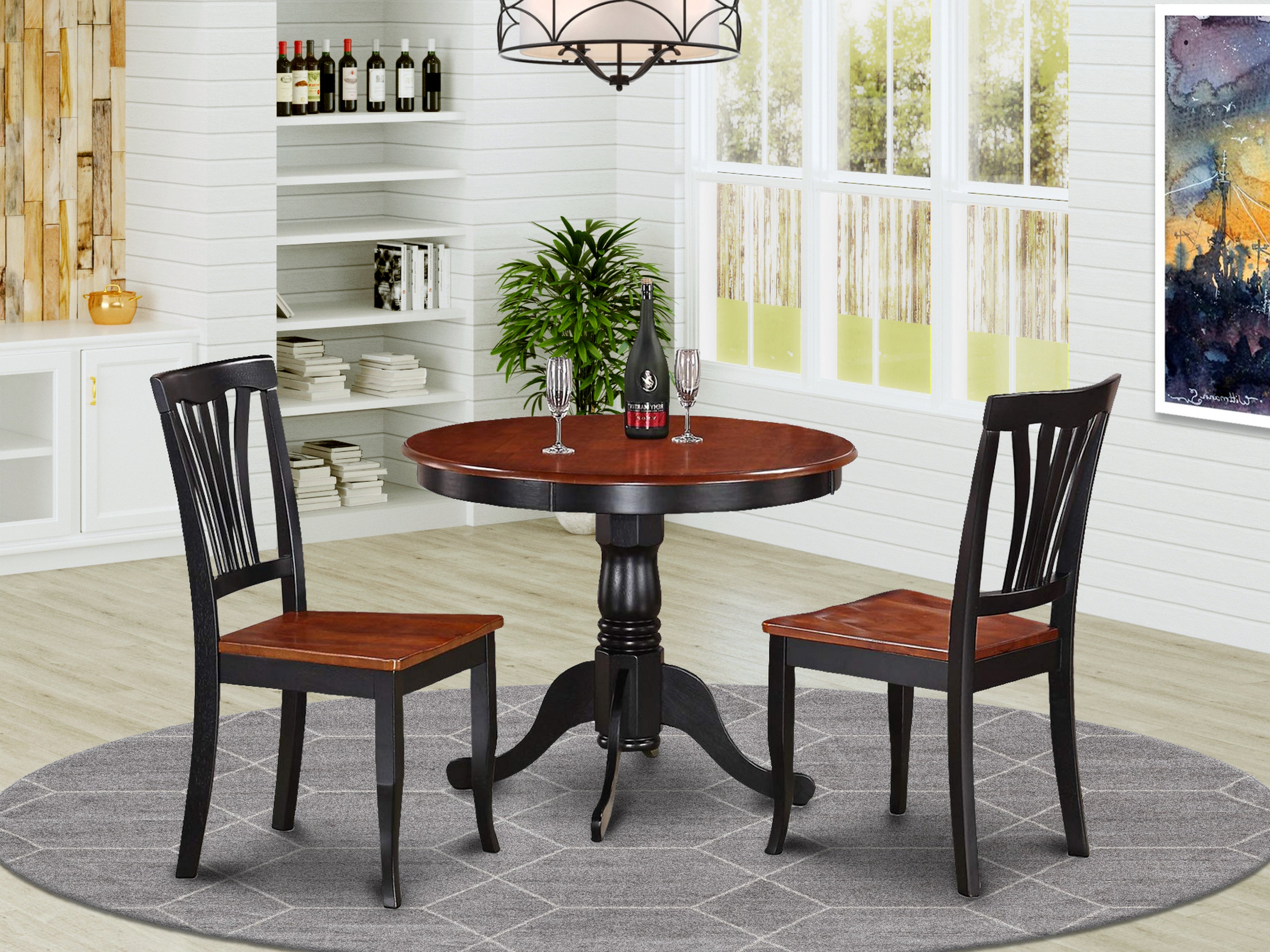 ANAV3-BLK-W 3 PC Kitchen nook Dining set-small Kitchen Table and 2 Kitchen Chairs