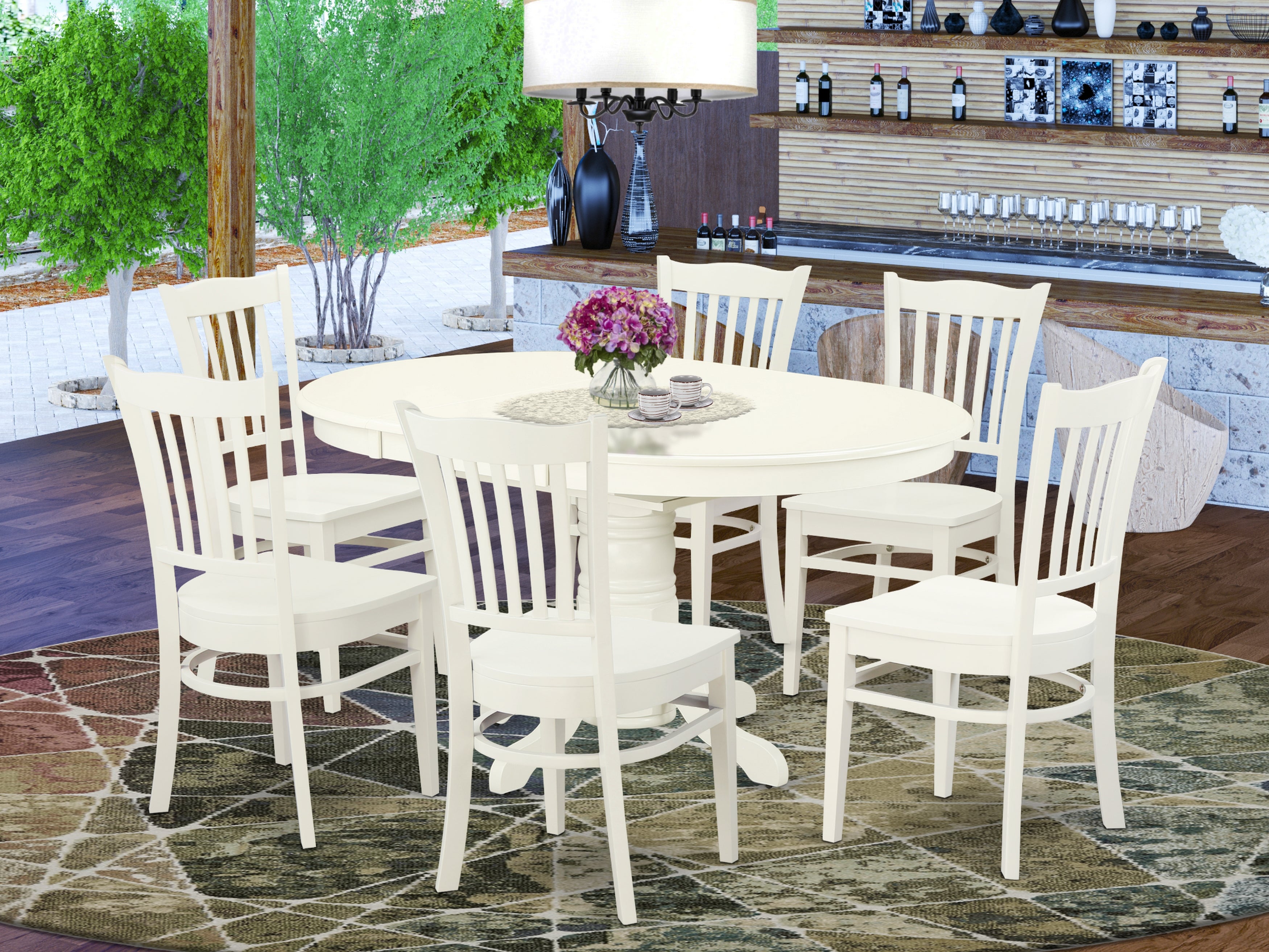 AVGR7-LWH-W 7 Pc Dining set with a Kitchen Table and 6 Wood Seat Kitchen Chairs in Linen White