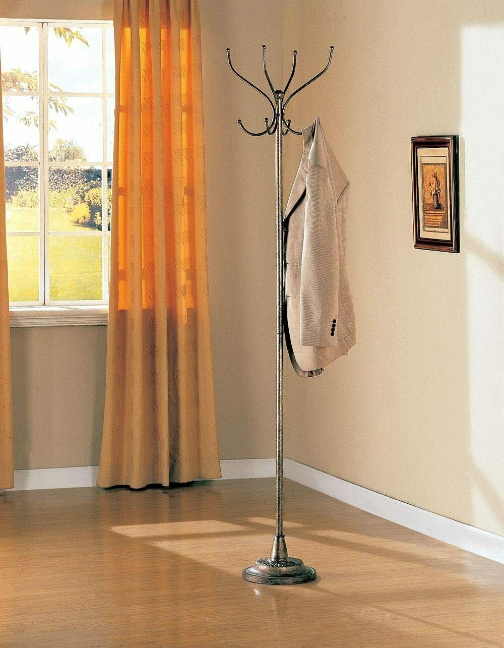 Elegant Designed Bronze Finish Metal Coat Rack Hat Hallway Stand With 8 Hooks