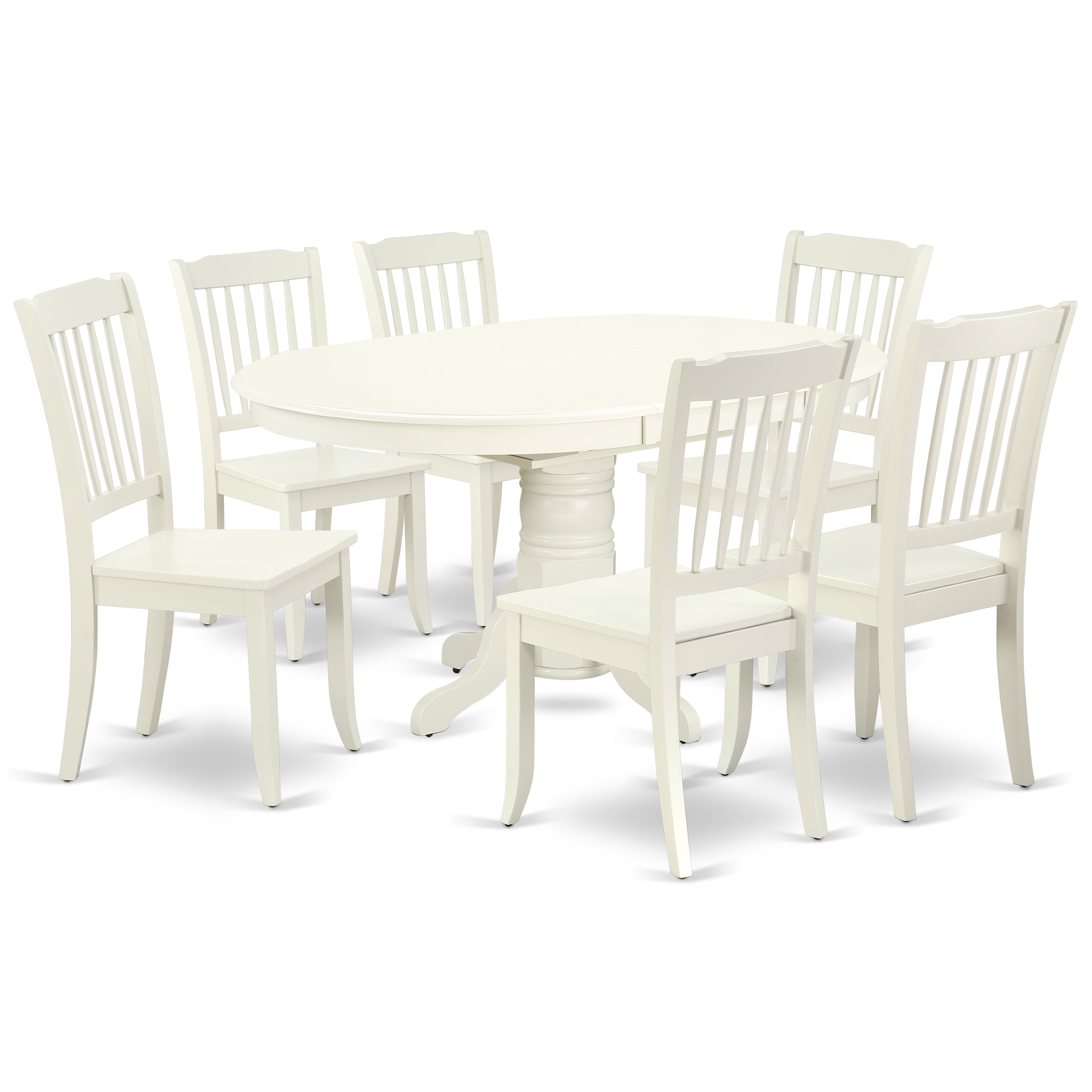 AVDA7-LWH-W 7PC Oval 42/60 inch Table with 18 In Leaf and 6 vertical slatted Chairs