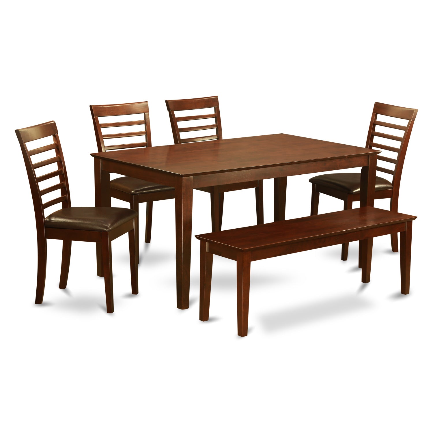 CAML6C-MAH-LC 6 PC Dining Table with bench set-Table and 4 Dining Chairs and Bench