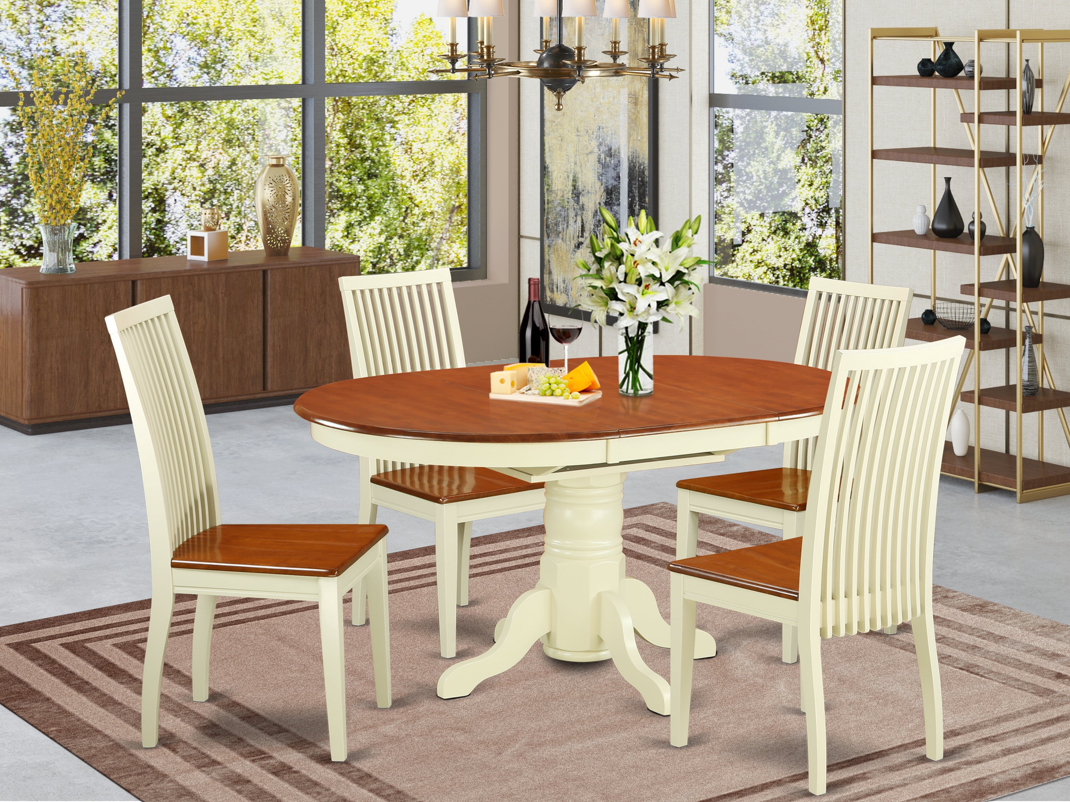 KEIP5-BMK-W 5 PC table and chair set with one Kenley dining table and four kitchen chairs in a Buttermilk & Cherry Finish