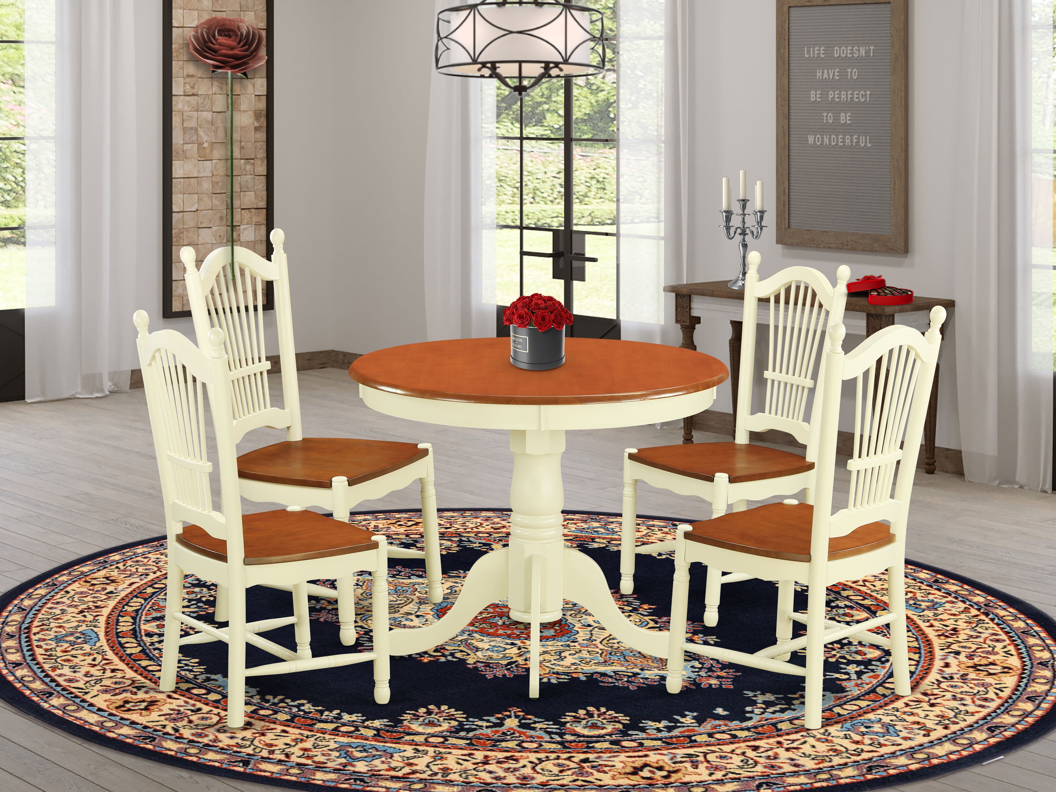 ANDO5-WHI-W 5 PcKitchen nook Dining set for 2-Dinette Table and 2 Kitchen Dining Chairs