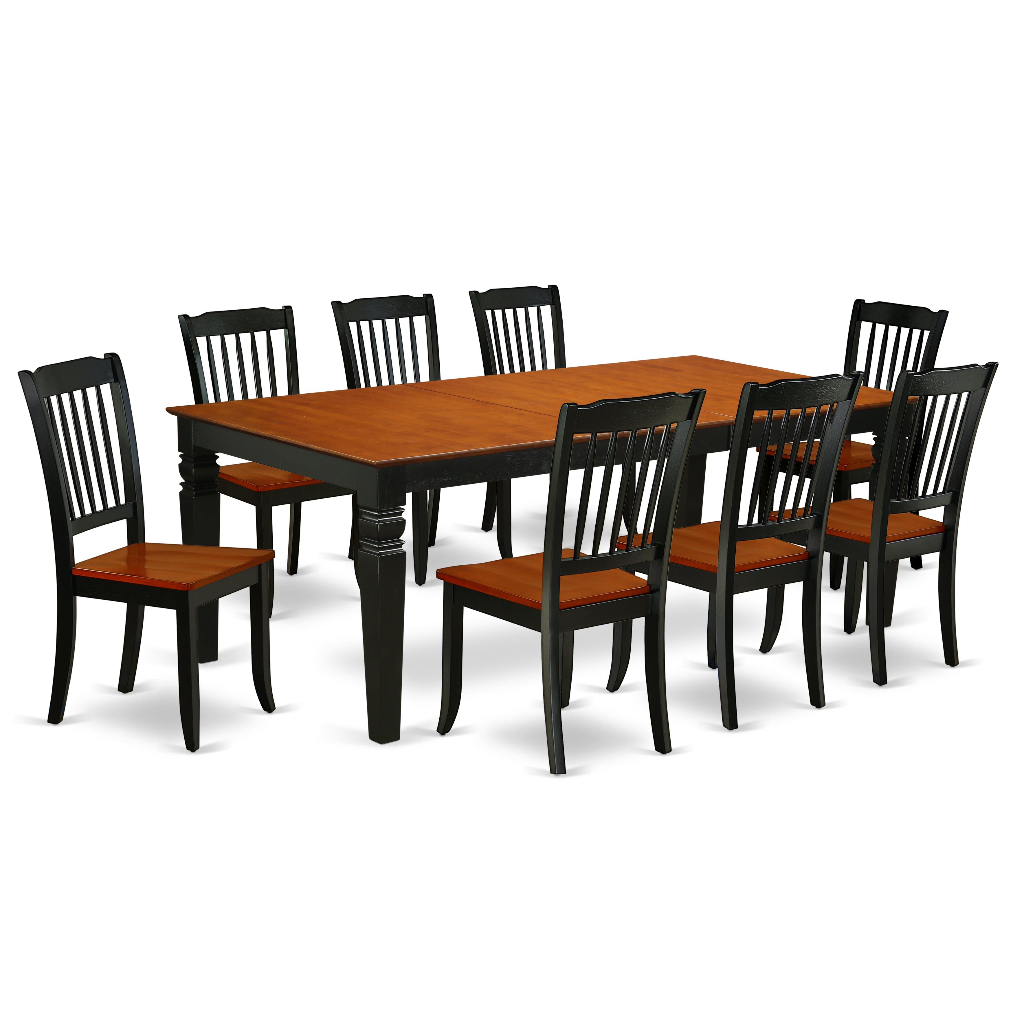 LGDA9-BCH-W 9PC Rectangular 66/84 inch Table with 18 In Leaf and 8 vertical slatted Chairs