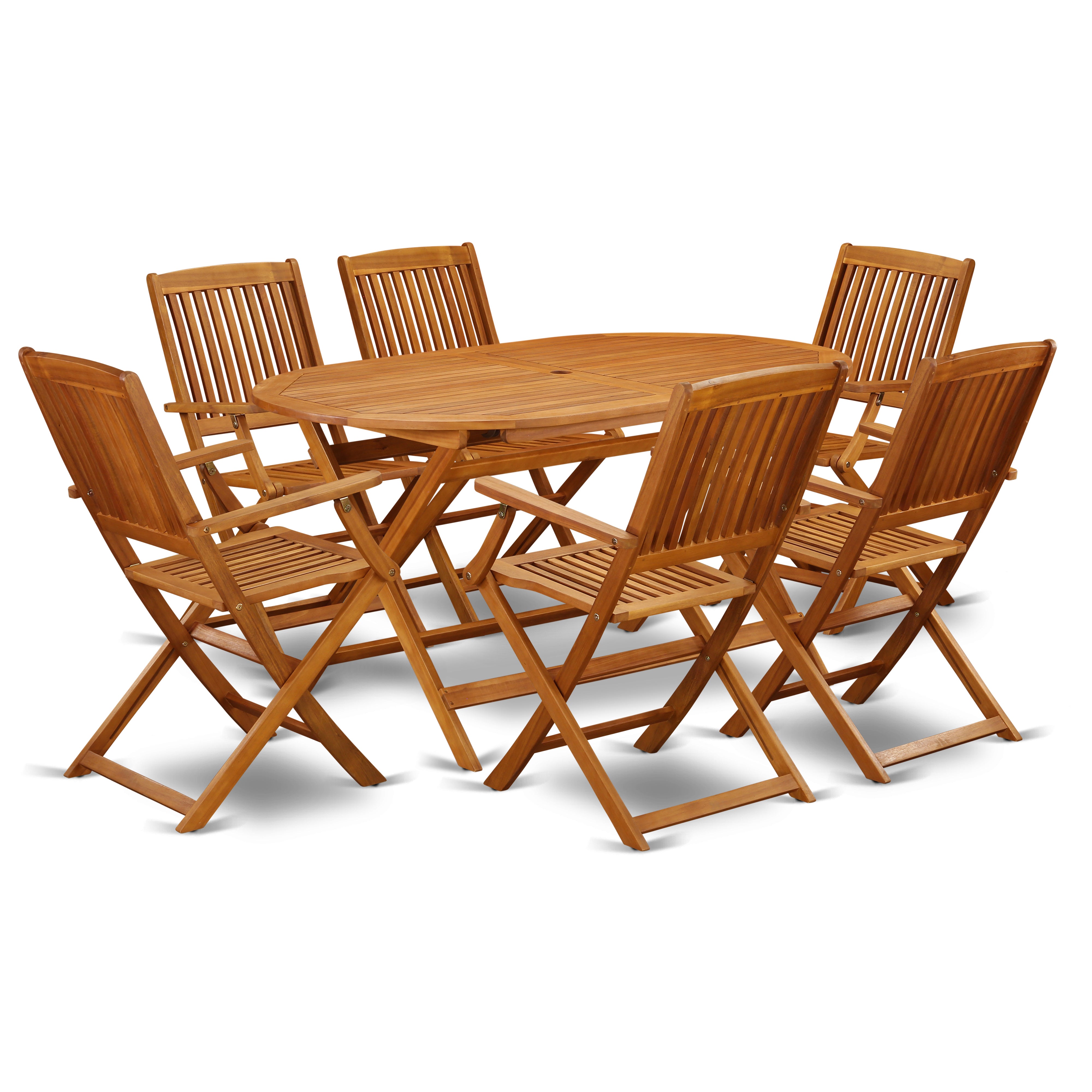 DICM7CANA This 7 Pc Acacia Courtyard Sets includes one Outdoor-Furniture table and Six patio dining chairs