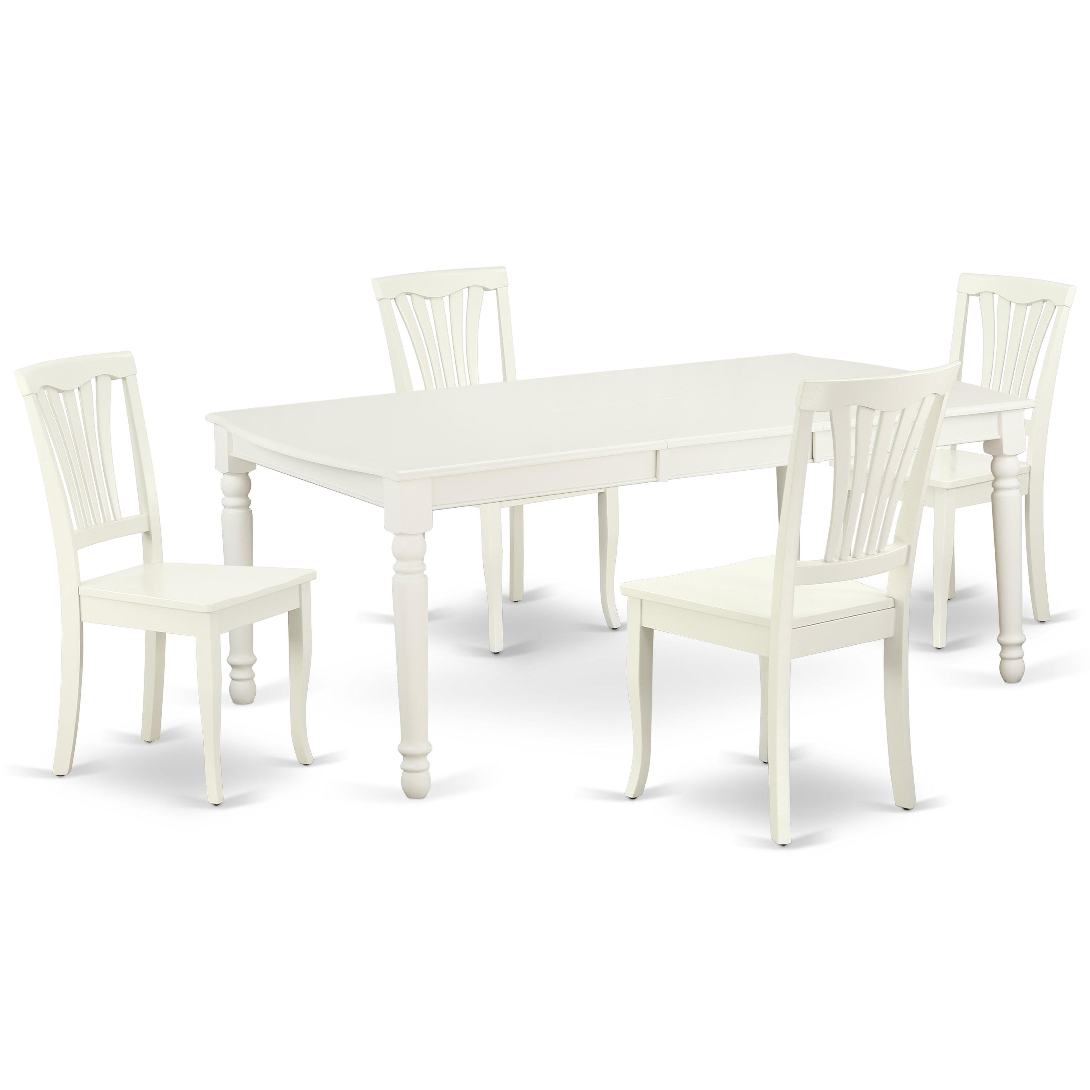 DOAV5-LWH-W 5PC Rectangular 60/78 inch Table with 18 In Leaf and 4 vertical slatted Chairs