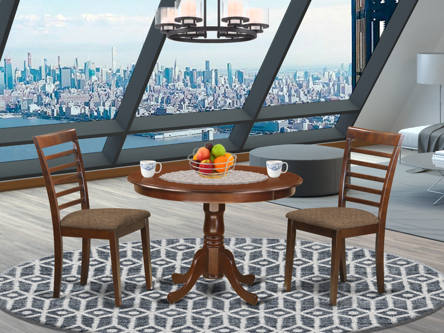 HLML3-MAH-C 3 Pc set with a Kitchen Table and 2 Microfiber Seat Dinette Kitchen Chairs in Mahogany