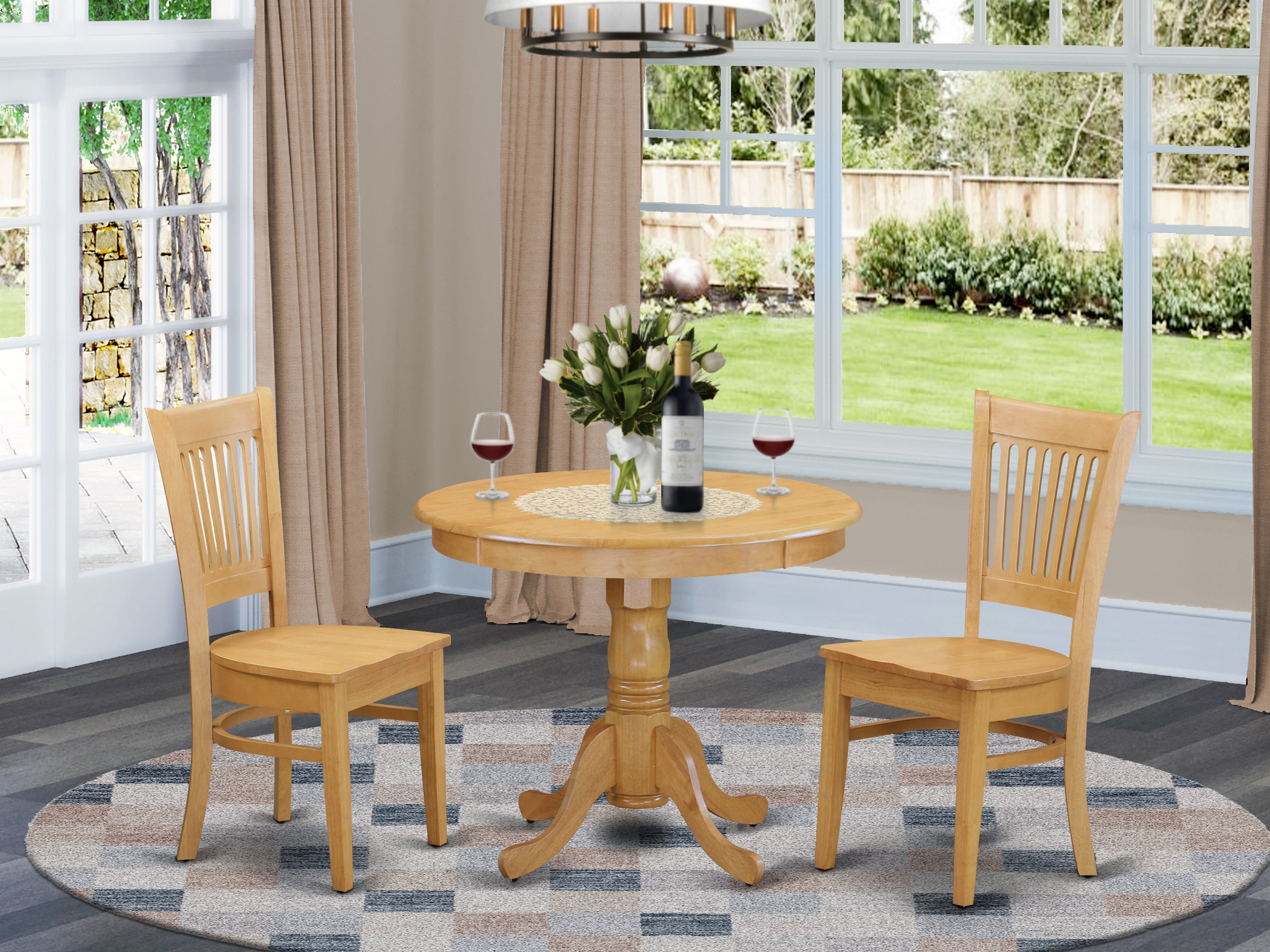 ANVA3-OAK-W 3 PC Small Kitchen Table set - small Dining Table and 2 Kitchen chair