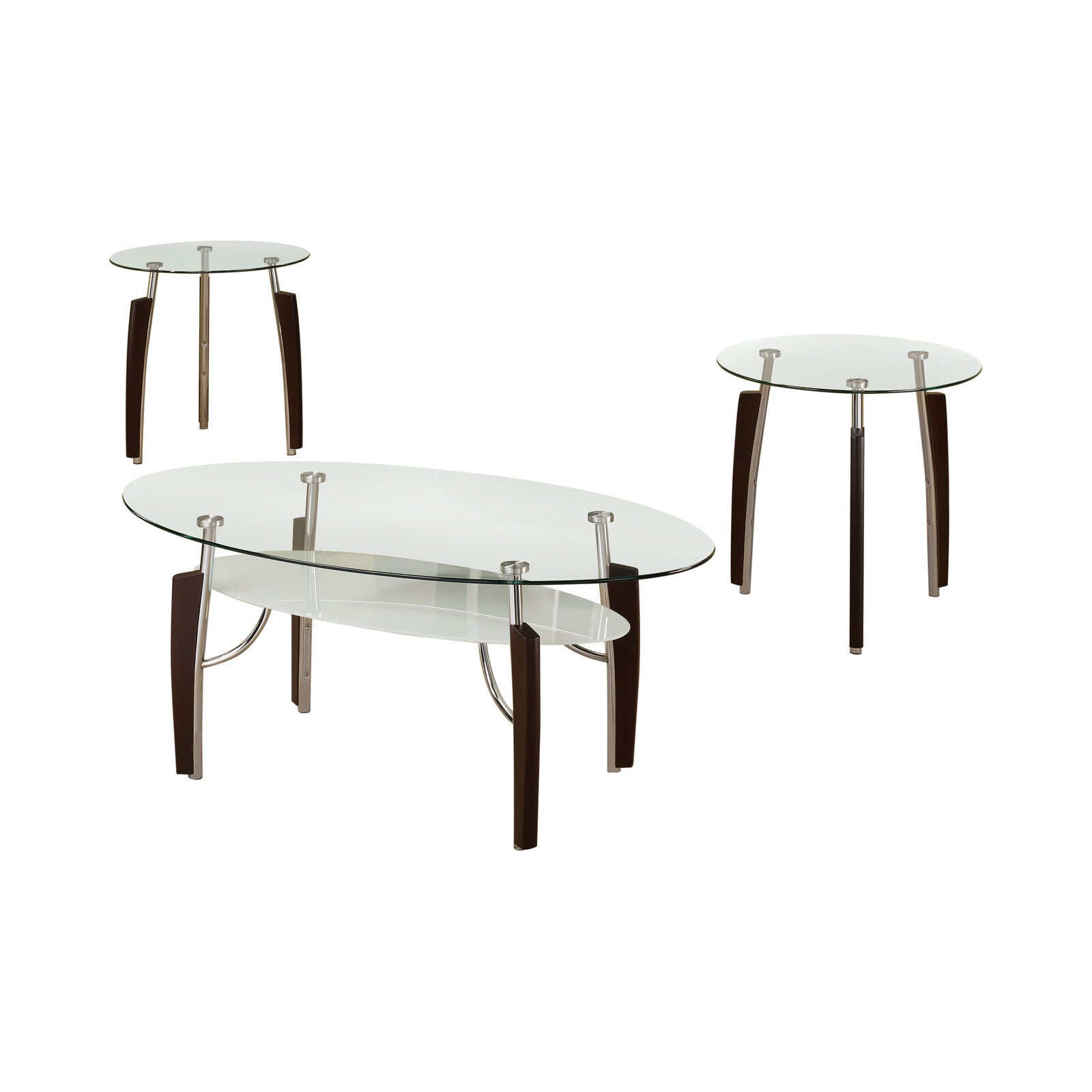 Contemporary 3-Piece Occasional Table Set Cappuccino And Chrome