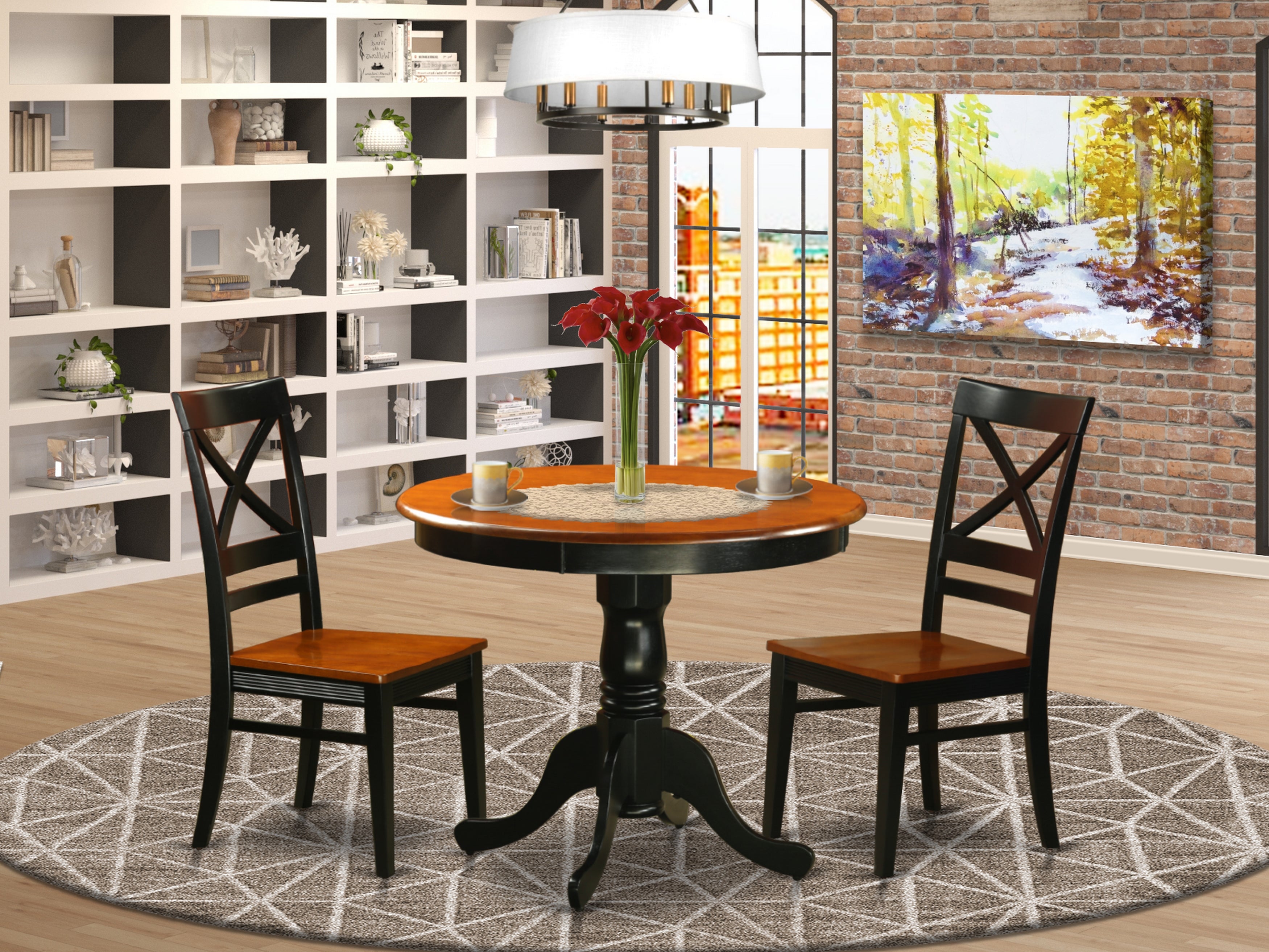 ANQU3-BLK-W Dining set - 3 Pcs with 2 Wood Chairs