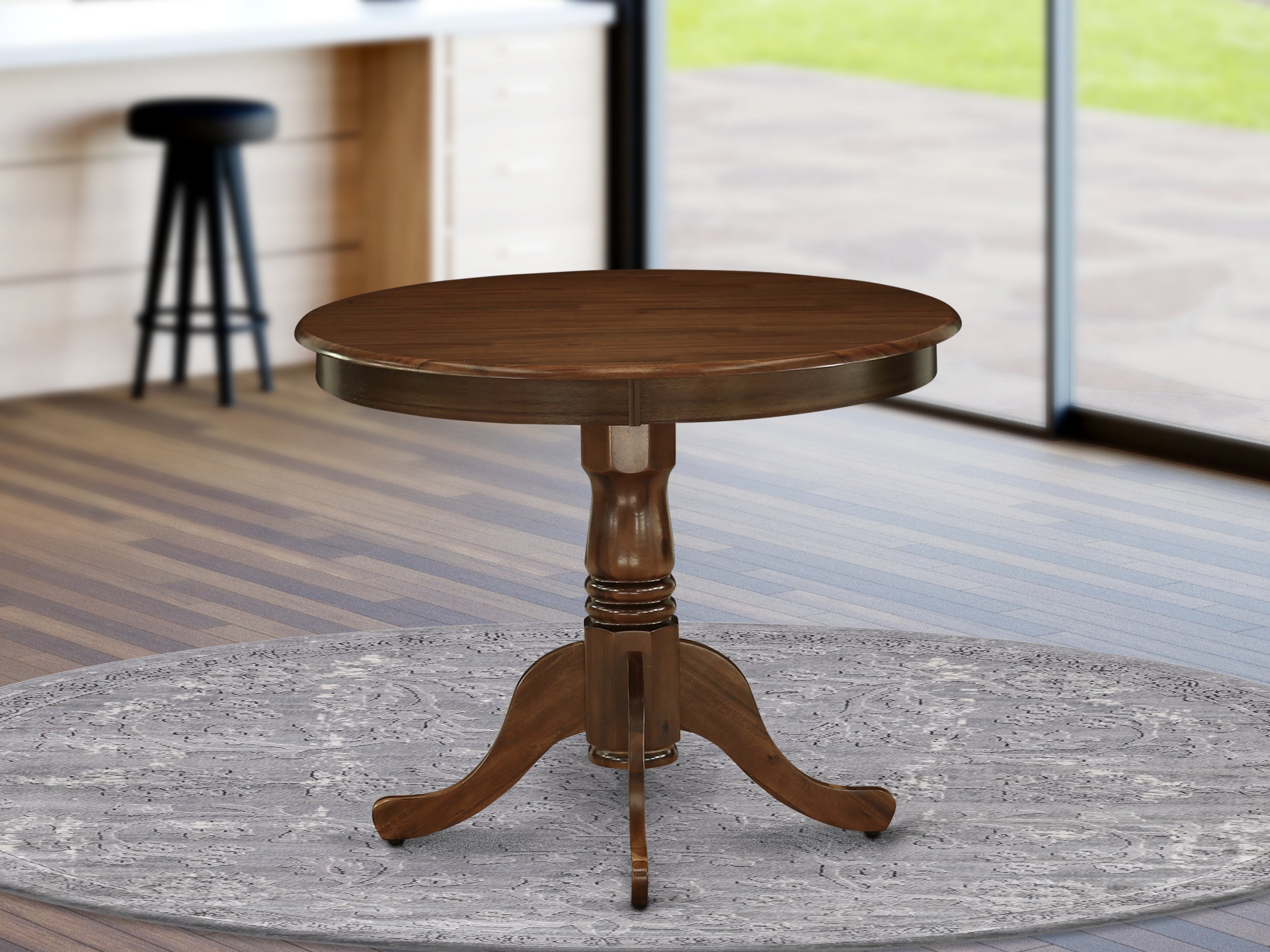 ANT-AWA-TP Antique Dining Table Made of Rubber Wood, 36 Inch Round, Walnut Finish