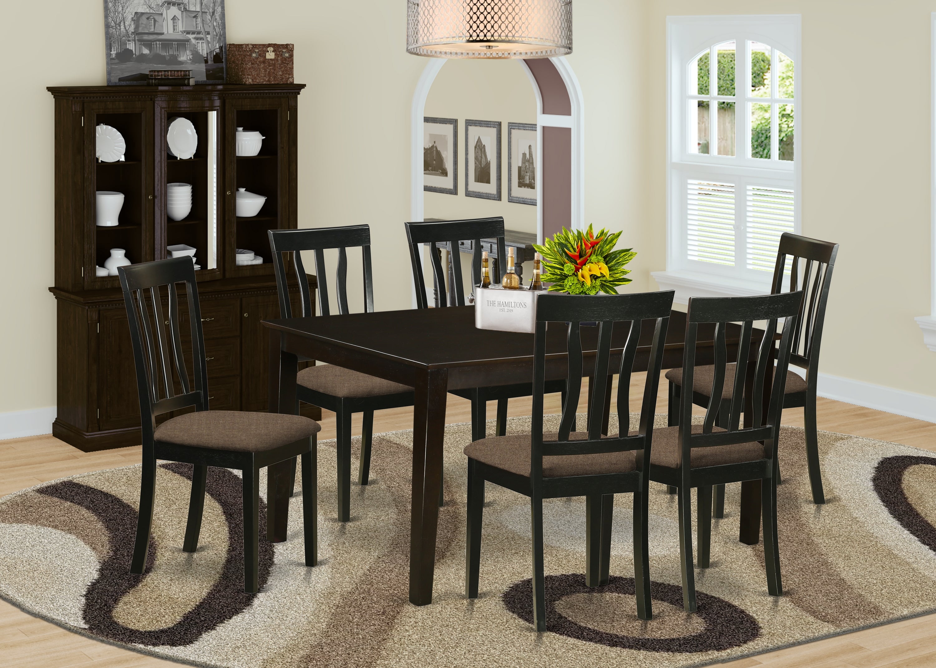 CAAN7-CAP-C 7 PC Dining room set for 6-Dining Table and 6 Dining Chairs