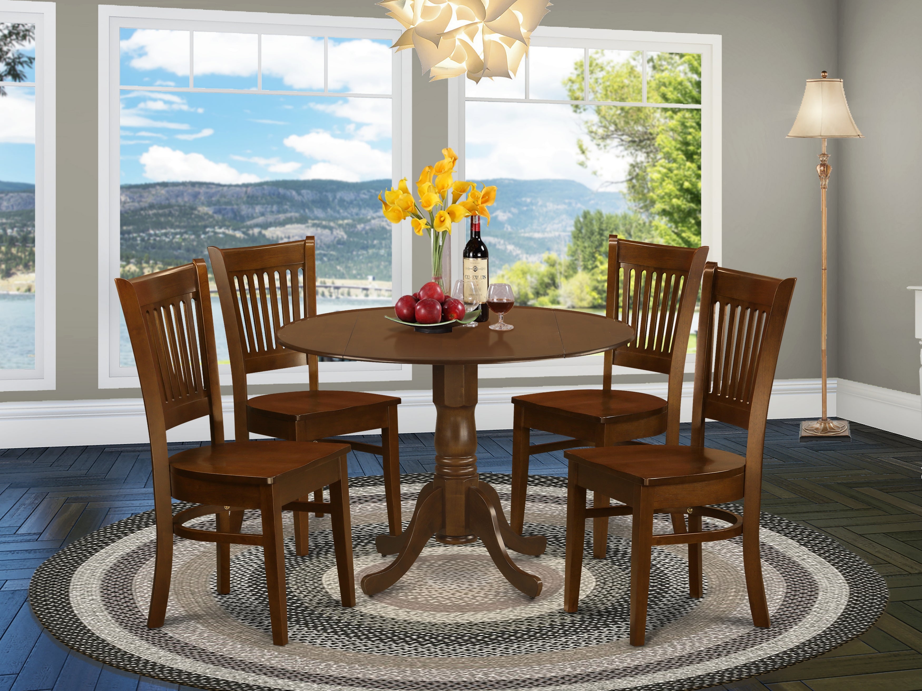 DLVA5-ESP-W 5 PcTable with 2 drop leaves and 4 Wood dinette Chairs