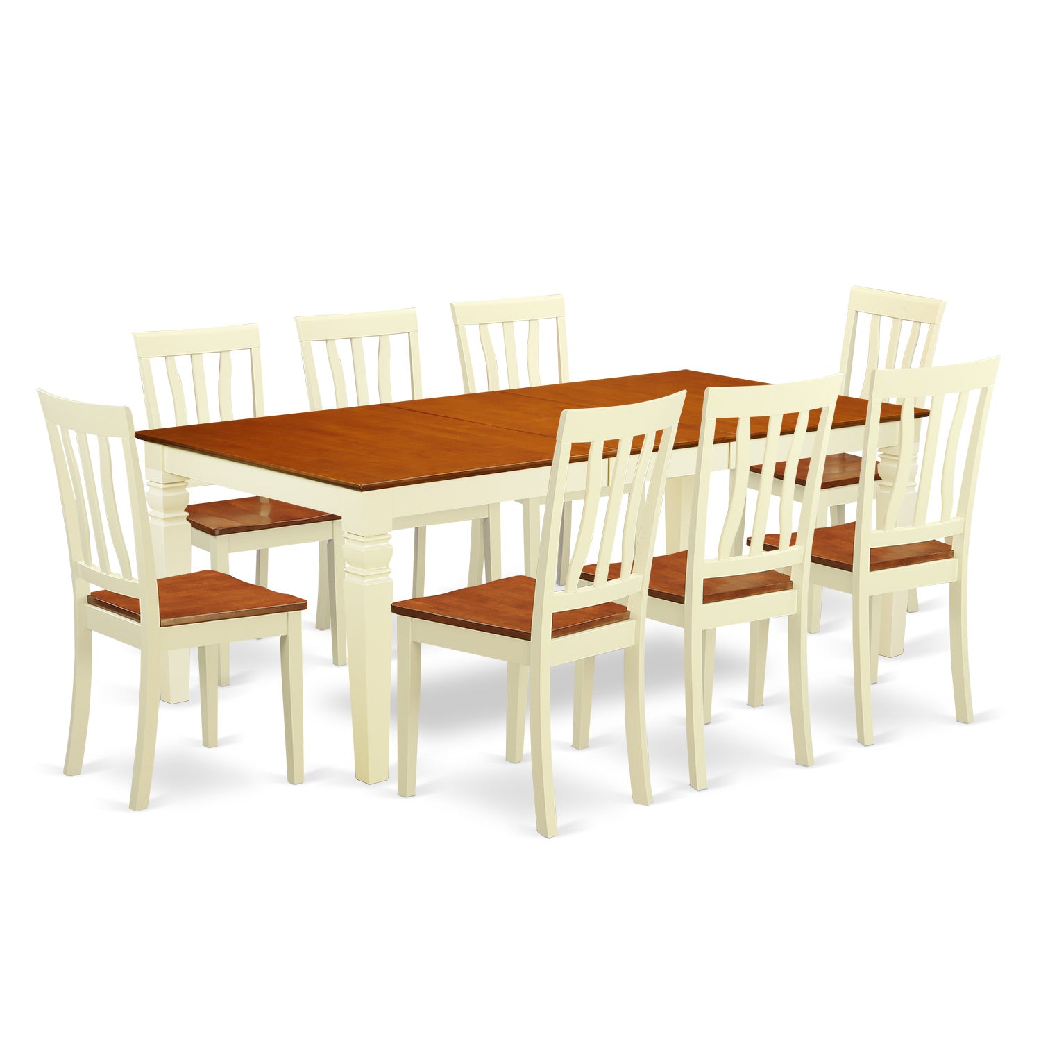 LGAN9-BMK-W 9 Pc Dinette set with a Dining Table and 8 Kitchen Chairs in Buttermilk and Cherry