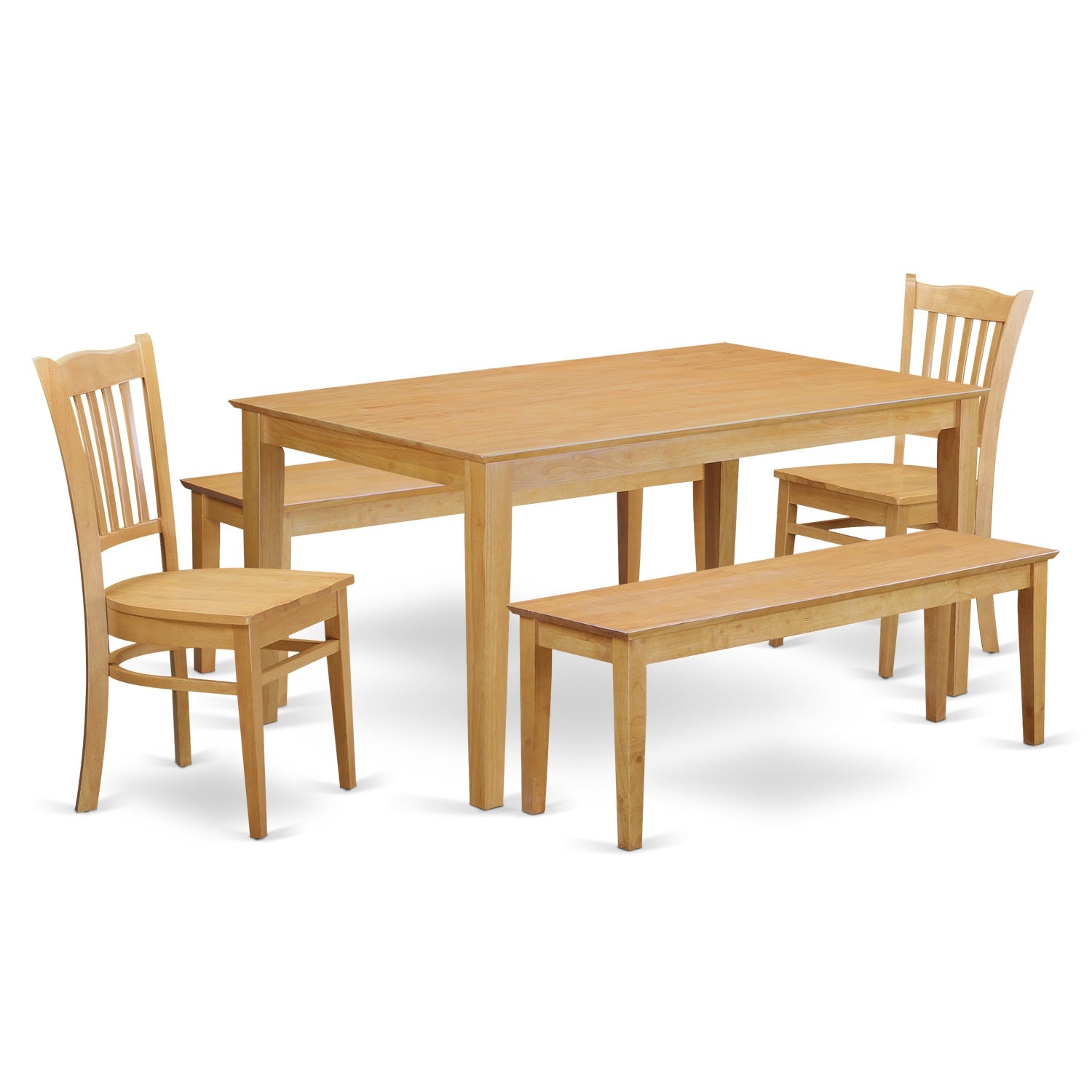 CAGR5C-OAK-W 5Pc Rectangle 60 Inch Dining Table And 2 Wood Seat Kitchen Chairs Plus 2 Bench