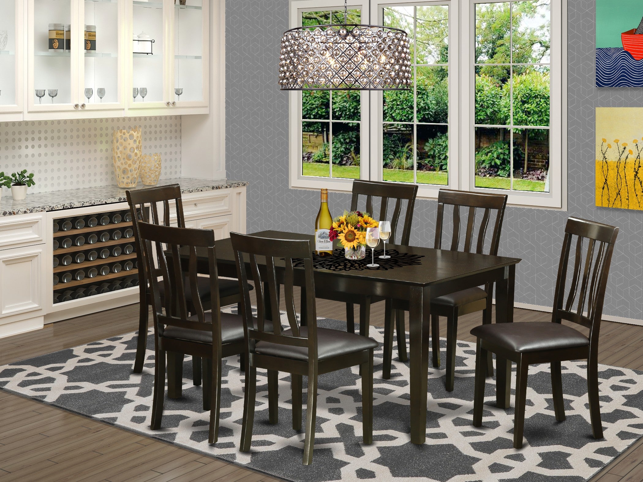 CAAN7-CAP-LC 7 PC Dining room set for 6-Dining Table and 6 Dining Chairs