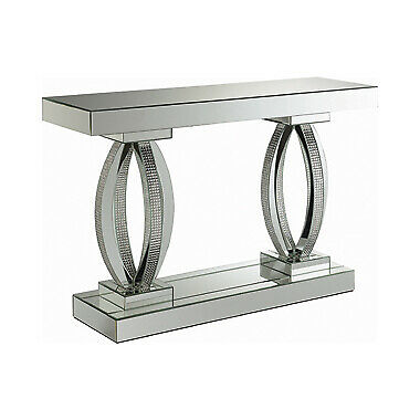 Contemporary Avonlea Rectangular Shelf Clear Mirrored Console Sofa Table Silver