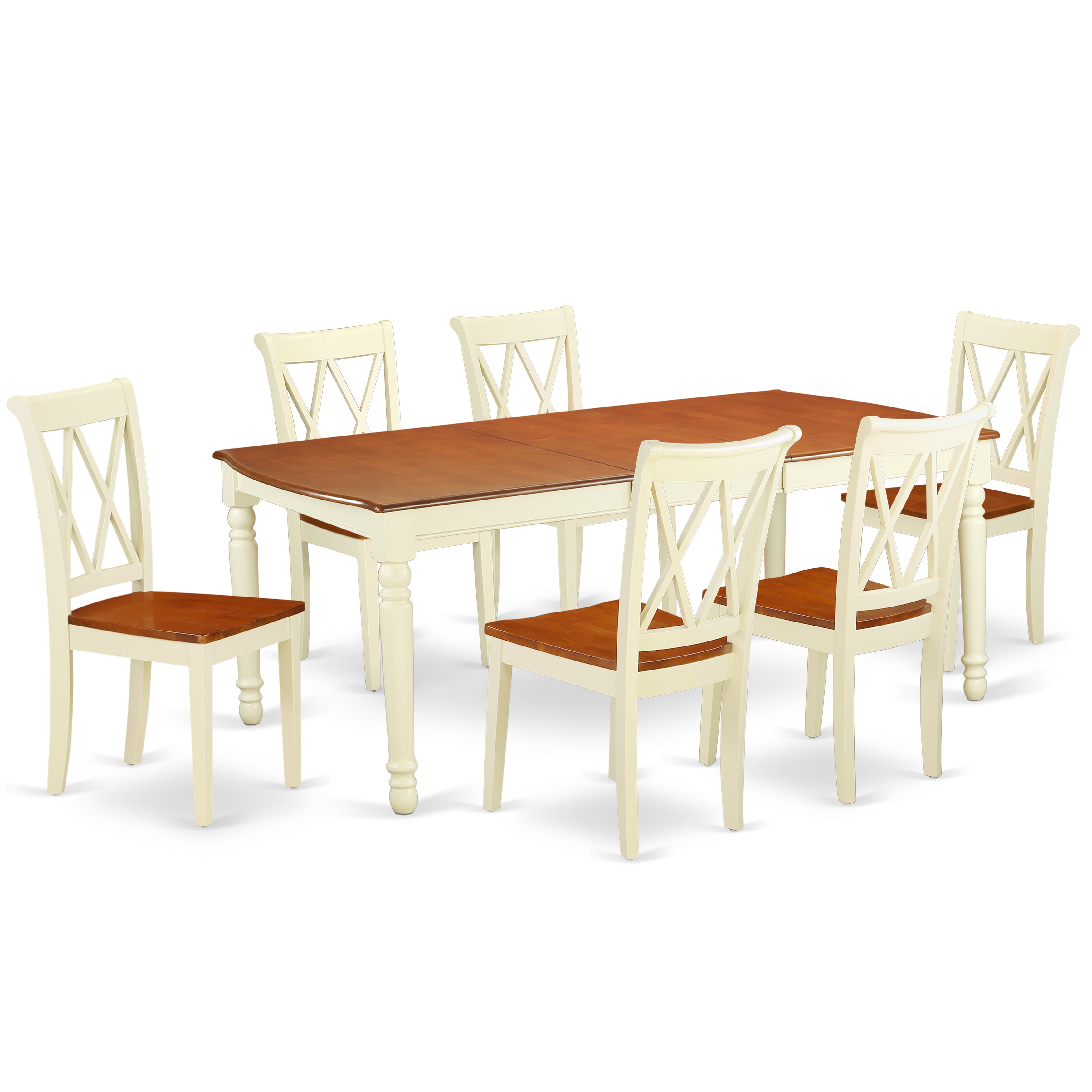 DOCL7-BMK-W 7PC Rectangular 60/78 inch Table with 18 In Leaf and 6 Double X back Chairs