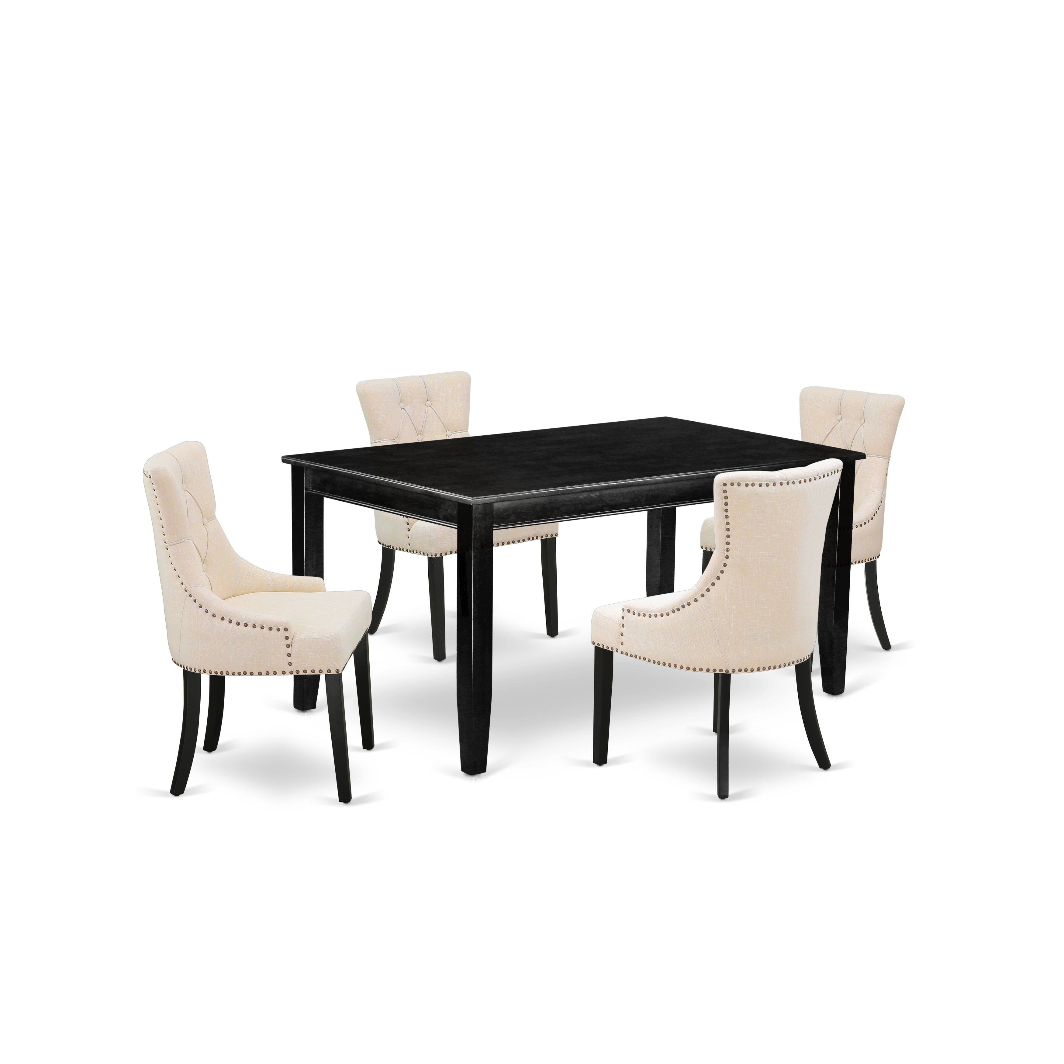 DUFR5-BLK-02 5Pc Dining Set Includes a Rectangle Dining Table and Four Parson Chairs with Light Beige Fabric, Black Finish