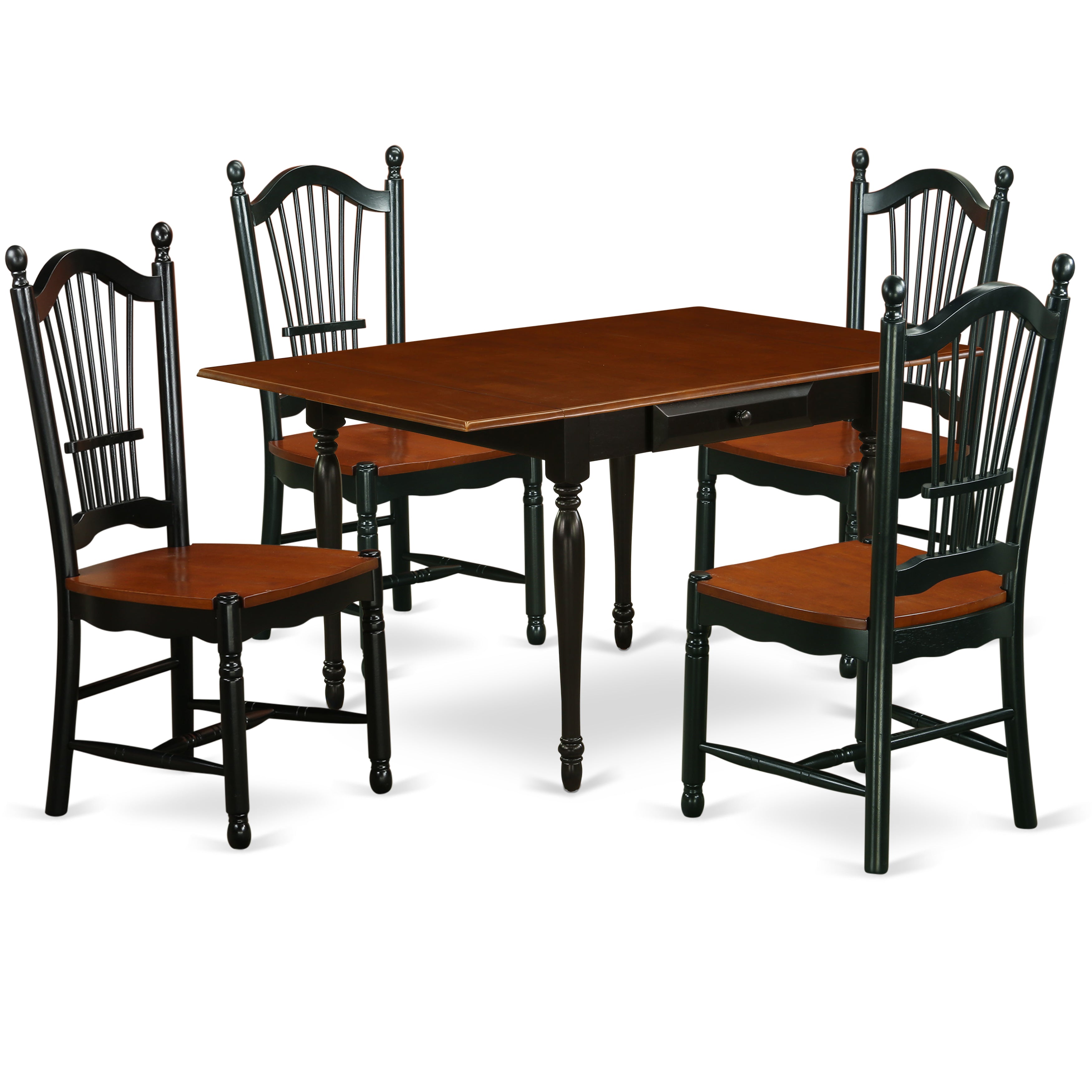 East West Furniture MZDO5-BCH-W 5Pc Kitchen Set Contains a Kitchen Table and 4 Dining Chairs with Solid Wood Seat, Drop Leaf Table with Panel Back Chairs, Black and Cherry Finish