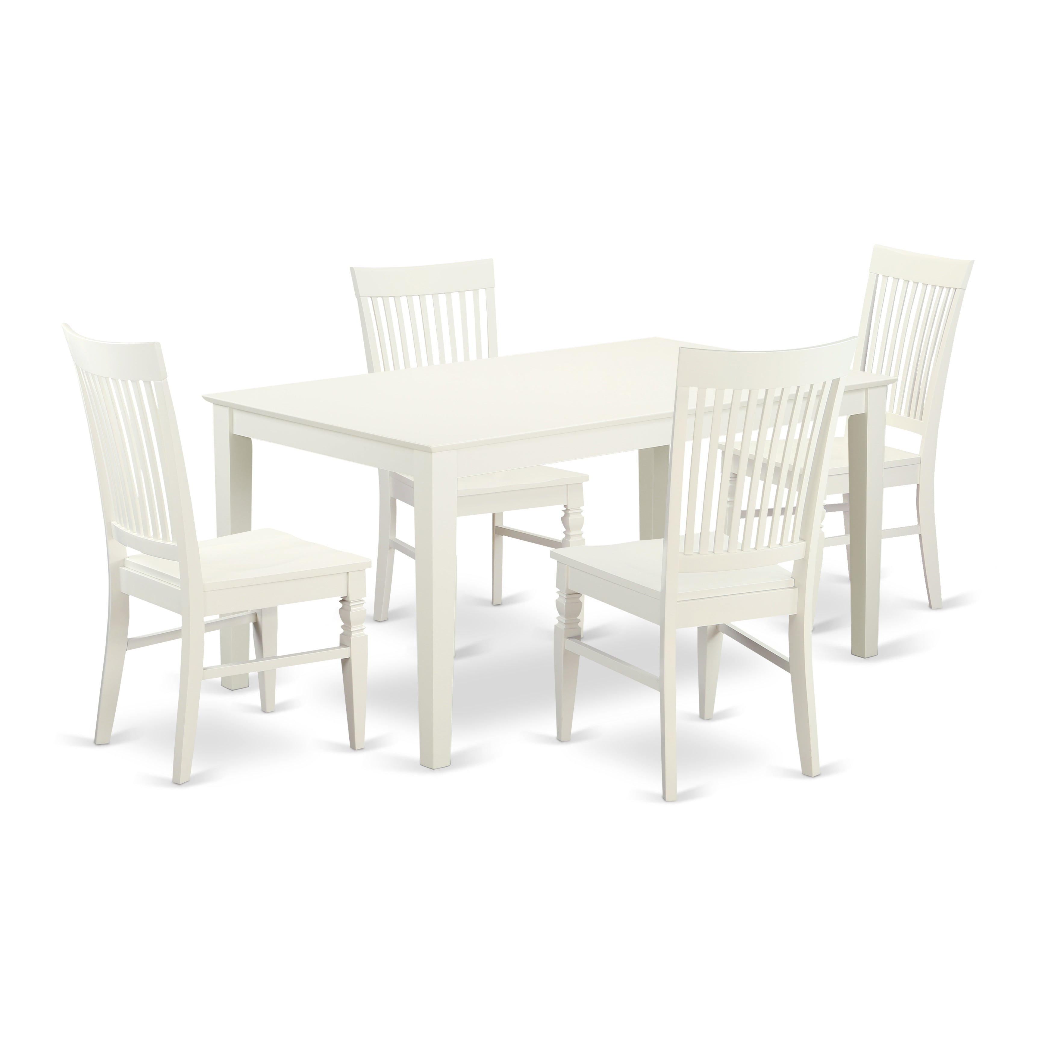 CAWE5-LWH-W 5 Piece dining table set- Solid Top dining room table and 4 wood Seat dining chairs