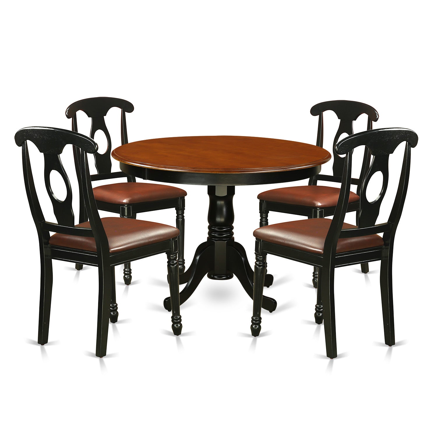 5 Pc Set With Black Cherry Round Dining Room Table and Leatherette Chairs