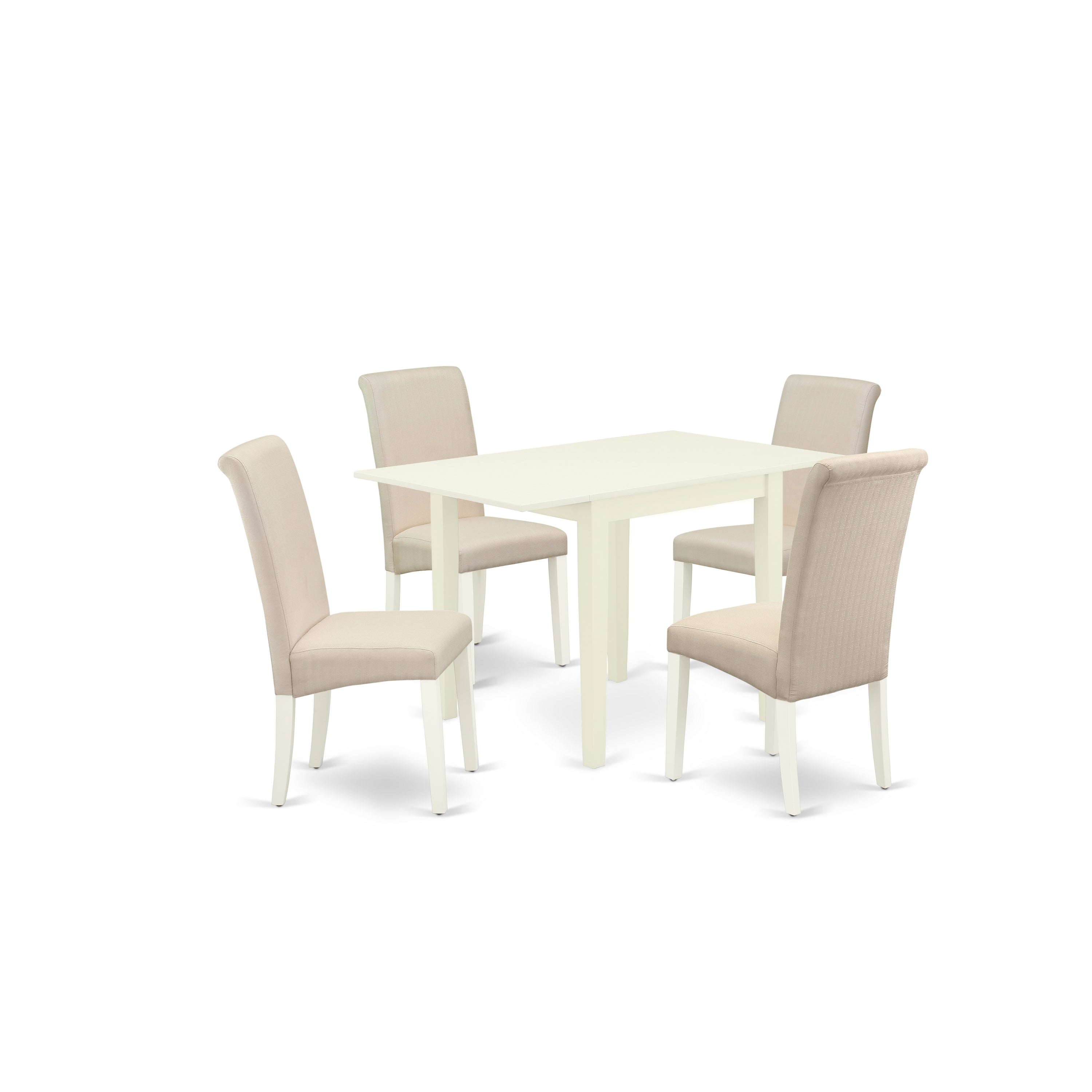 East West Furniture NDBA5-LWH-01 Dinette Set 5 Pc - Four Parson Dining Chairs and a Dining Room Table - Linen White Finish Solid wood - Cream Color Linen Fabric