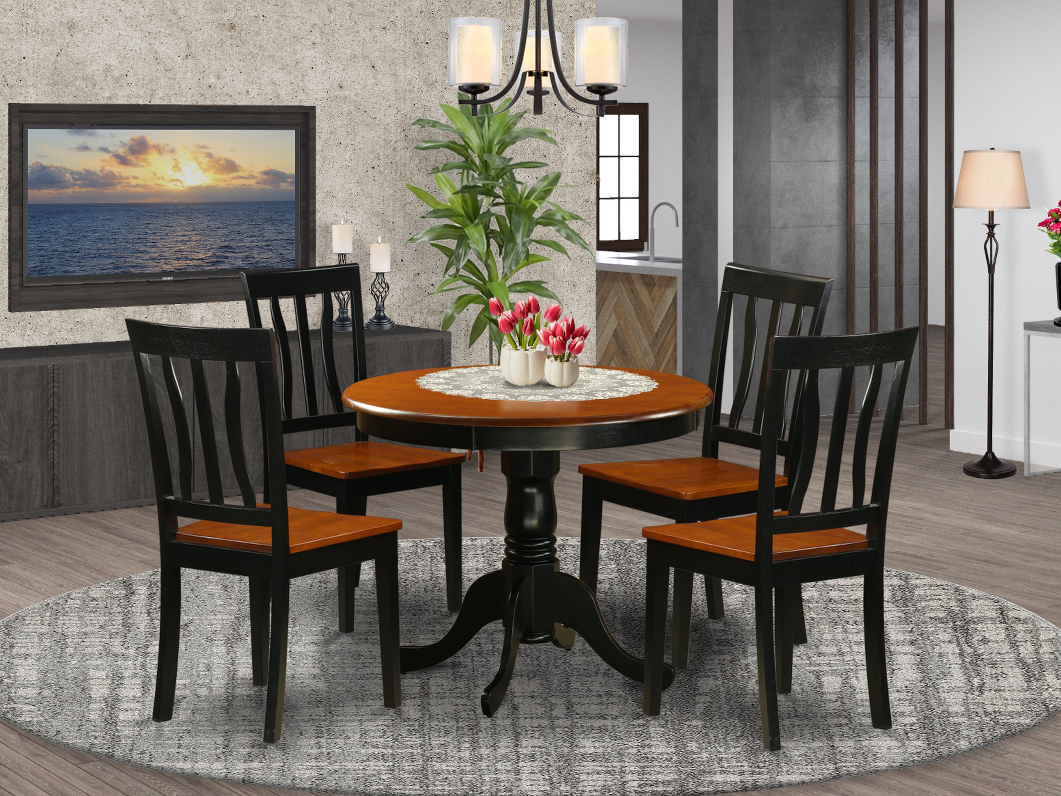 ANTI5-BLK-W Dining set - 5 Pcs with 4 Wood Chairs