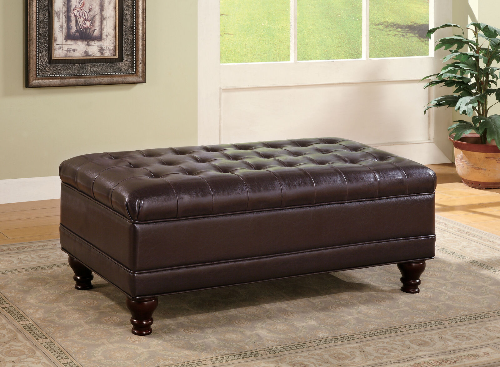 Coaster Tufted Storage Ottoman With Turned Legs Brown Leatherette 501041