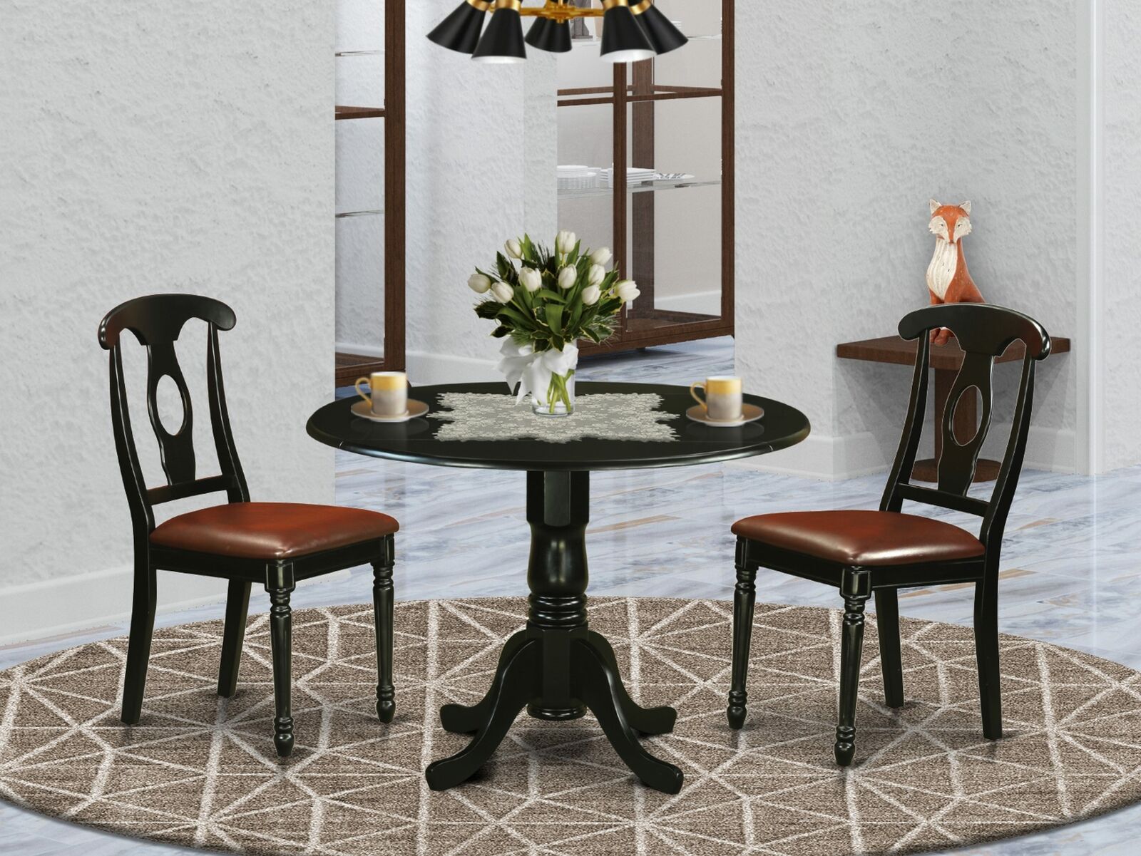 Dublin 3 Piece Drop Leaf Dining Table Set with Kenley Faux Leather Seat Chairs