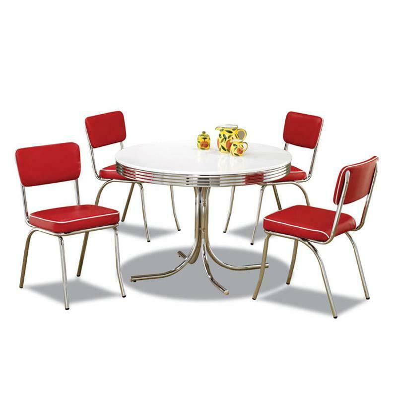 Coaster Cleveland 5 Piece Retro Round Dining Set in White and Red