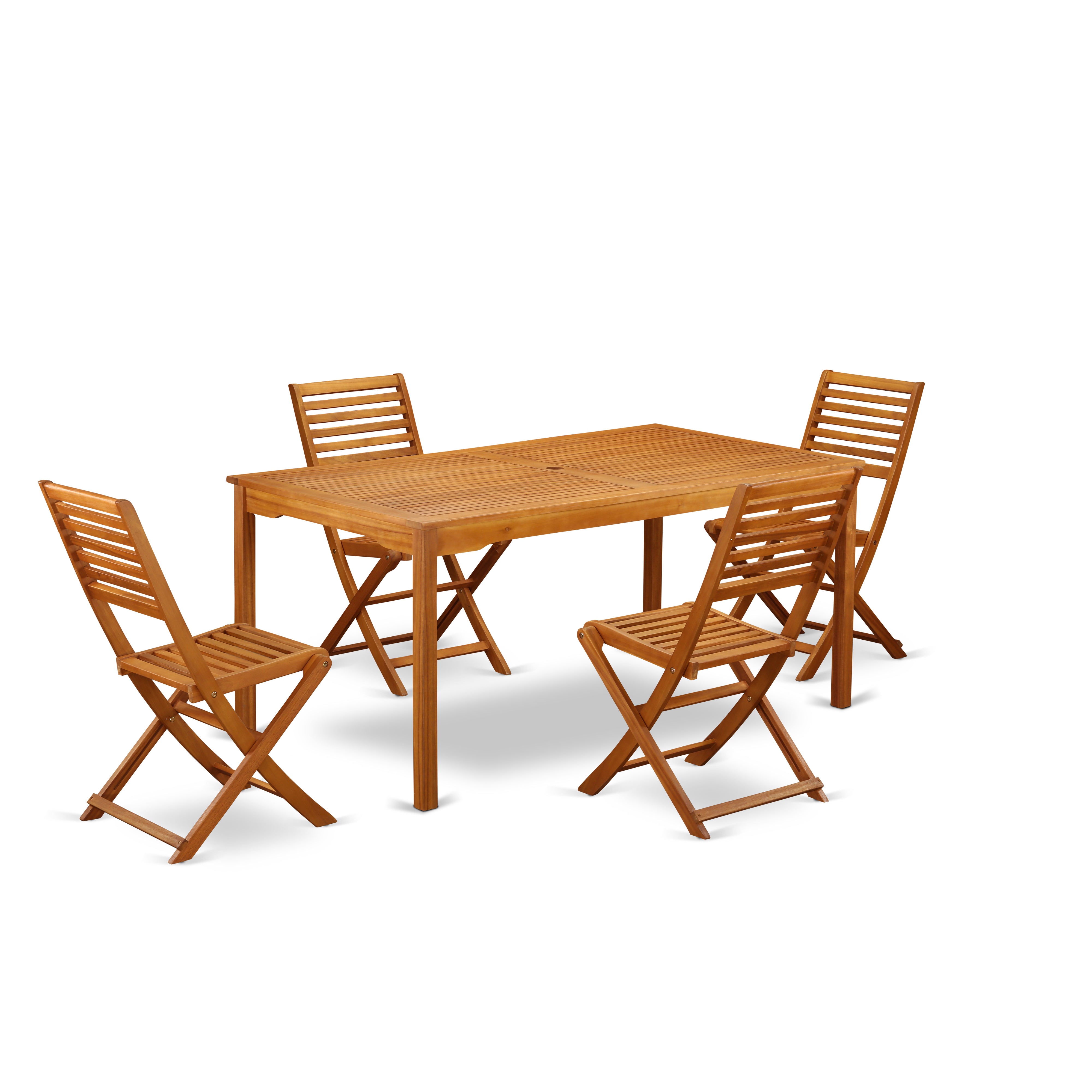 CMBS5CWNA This 5 Piece Acacia Hardwood Balcony Sets includes one Outdoor-Furniture table and 4 foldable Outdoor-Furniture chairs