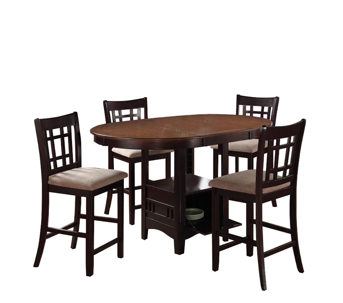 5-Piece Storage Counter Table Dining Set Tan and Espresso