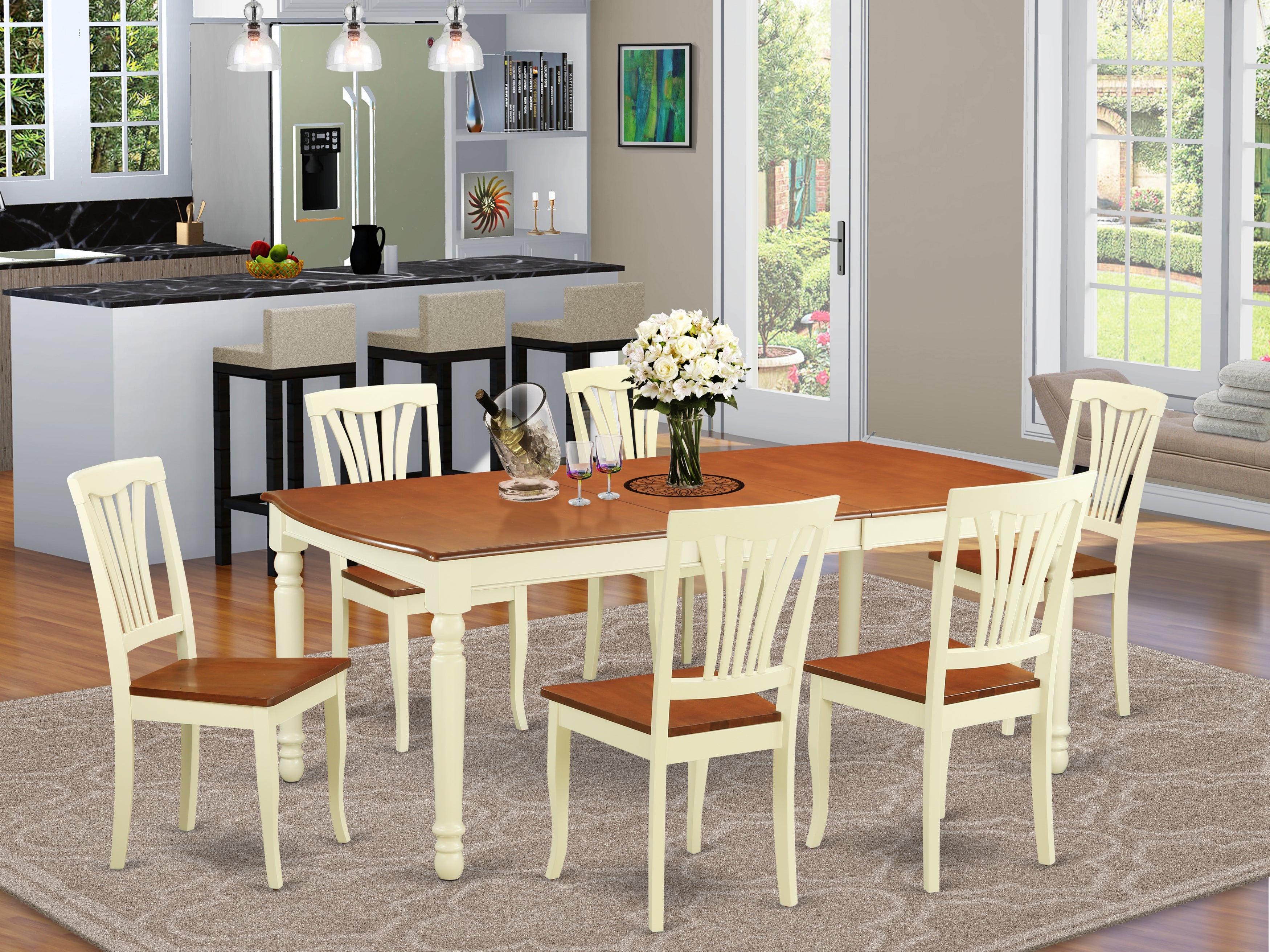 DOAV7-WHI-W 7 Pc dinette Table set -Kitchen dinette Table and 6 Dining Chairs
