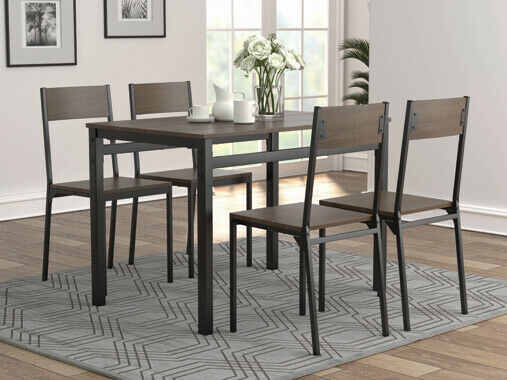 Lana 5-Piece Rectangular Dining Set Dark Brown And Matte Black