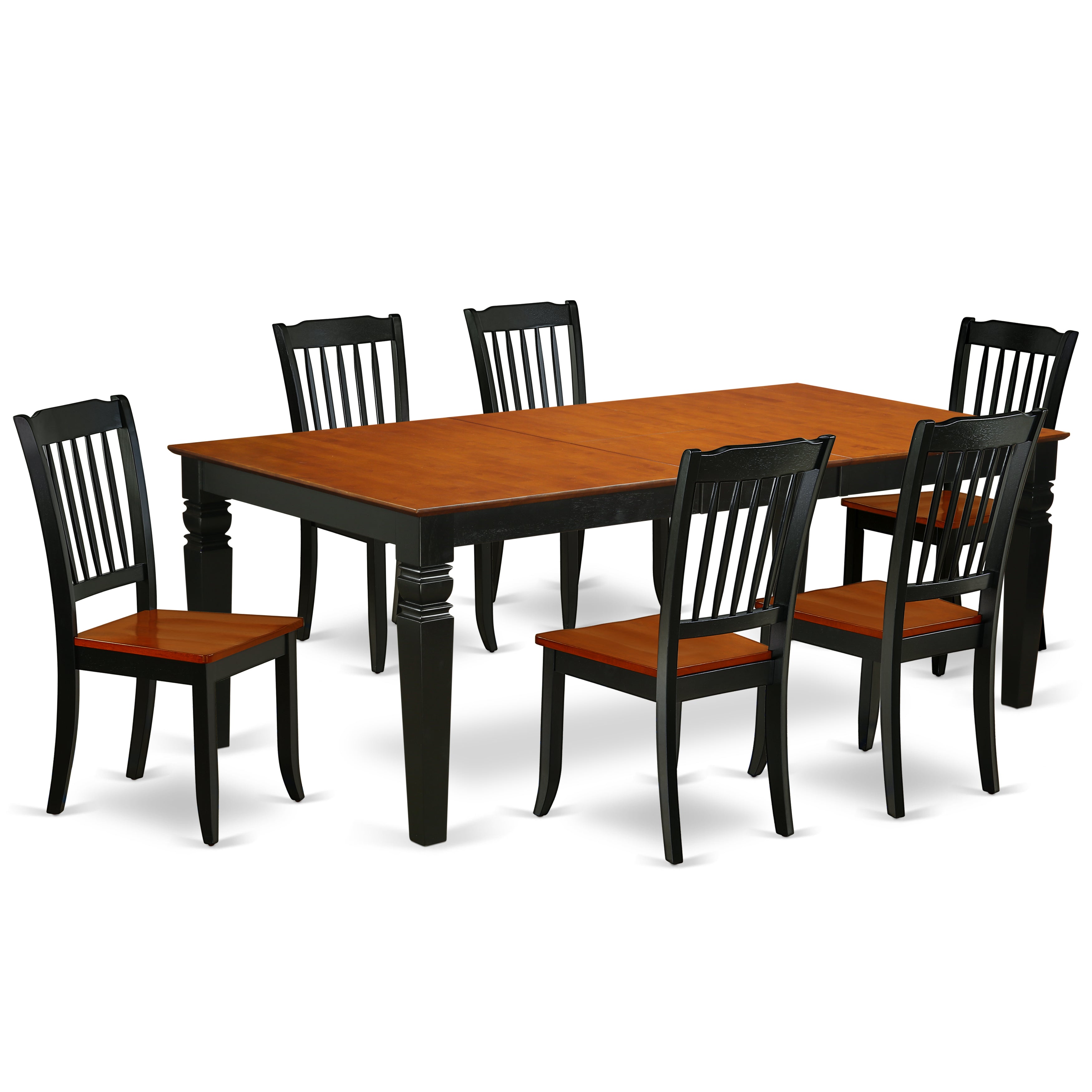 LGDA7-BCH-W 7PC Rectangular 66/84 inch Table with 18 In Leaf and 6 vertical slatted Chairs