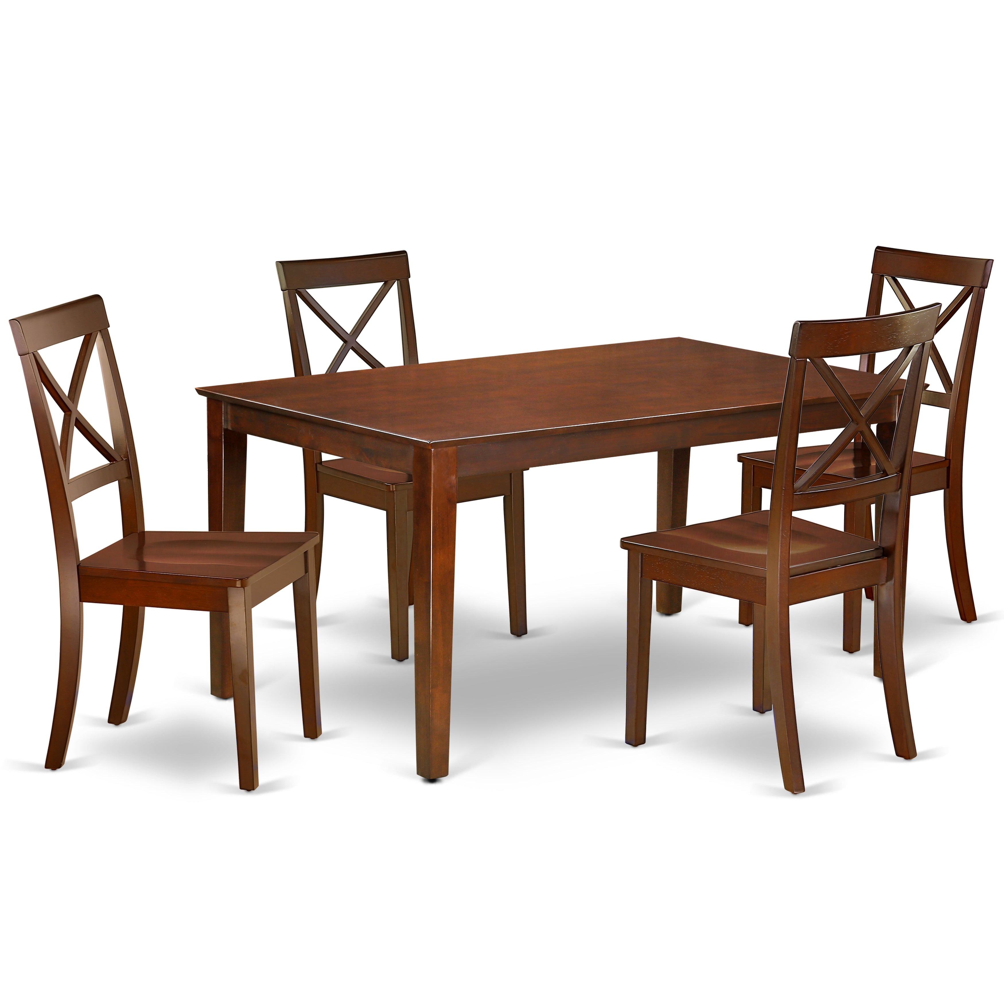 CABO5-MAH-W 5Pc Rectangular 60" Dining Room Table And 4 Wood Seat Kitchen Chairs