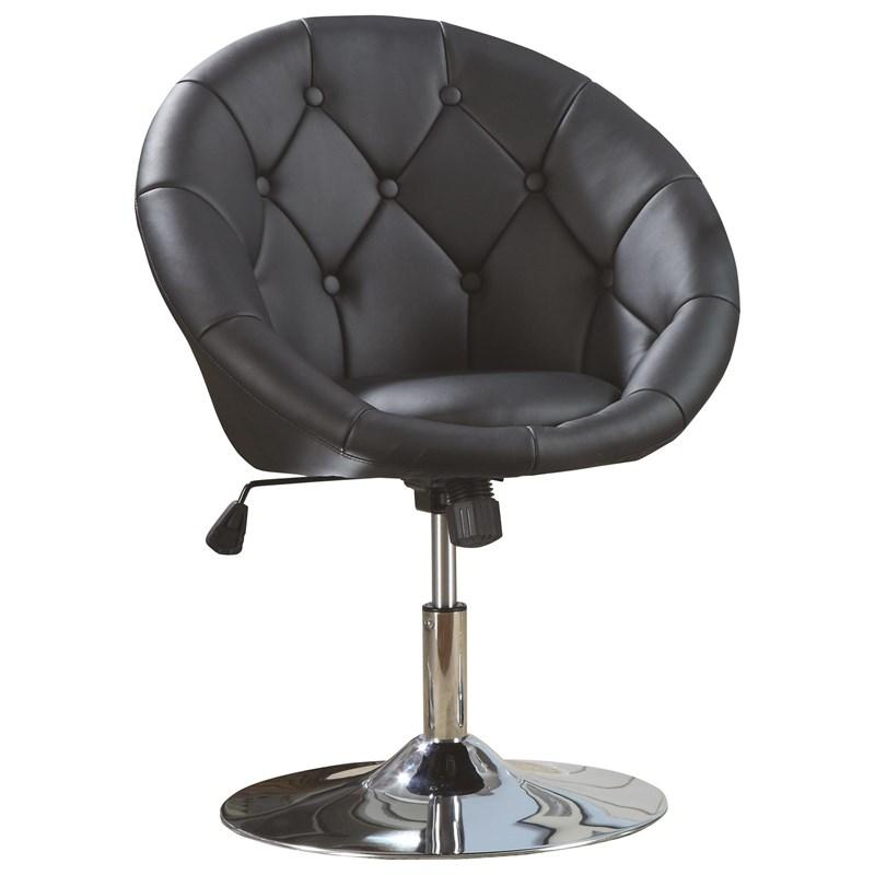 Contemporary Round Tufted Swivel Chair Black And Chrome