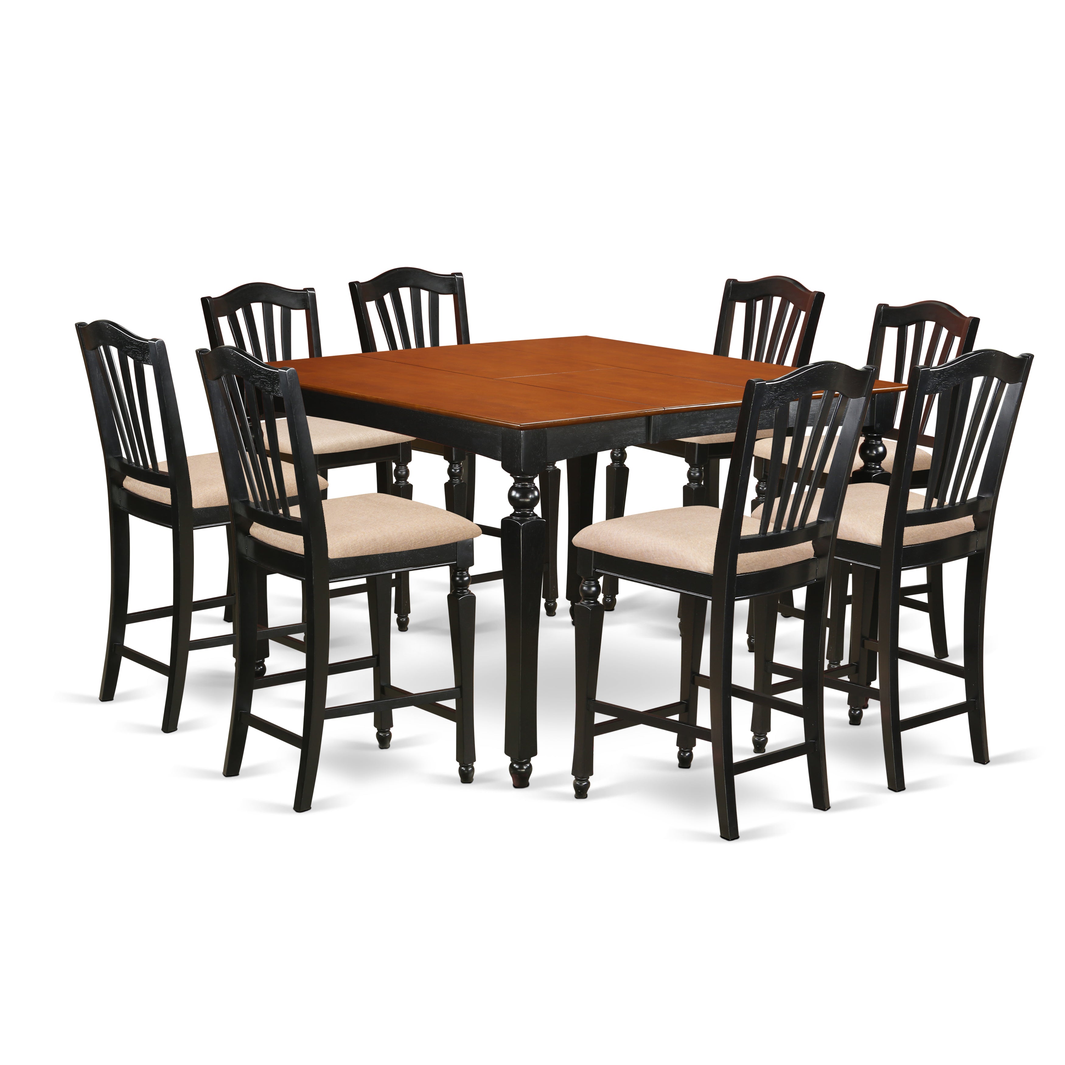 CHEL9-BLK-C 9 PC counter height set- Square pub Table and 8 Kitchen counter Chairs