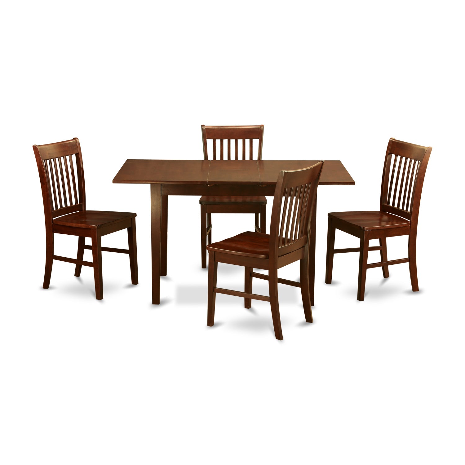 5 Pc Kitchen Nook Dining Table with 12in leaf & 4 Dining Chairs Set In Mahogany