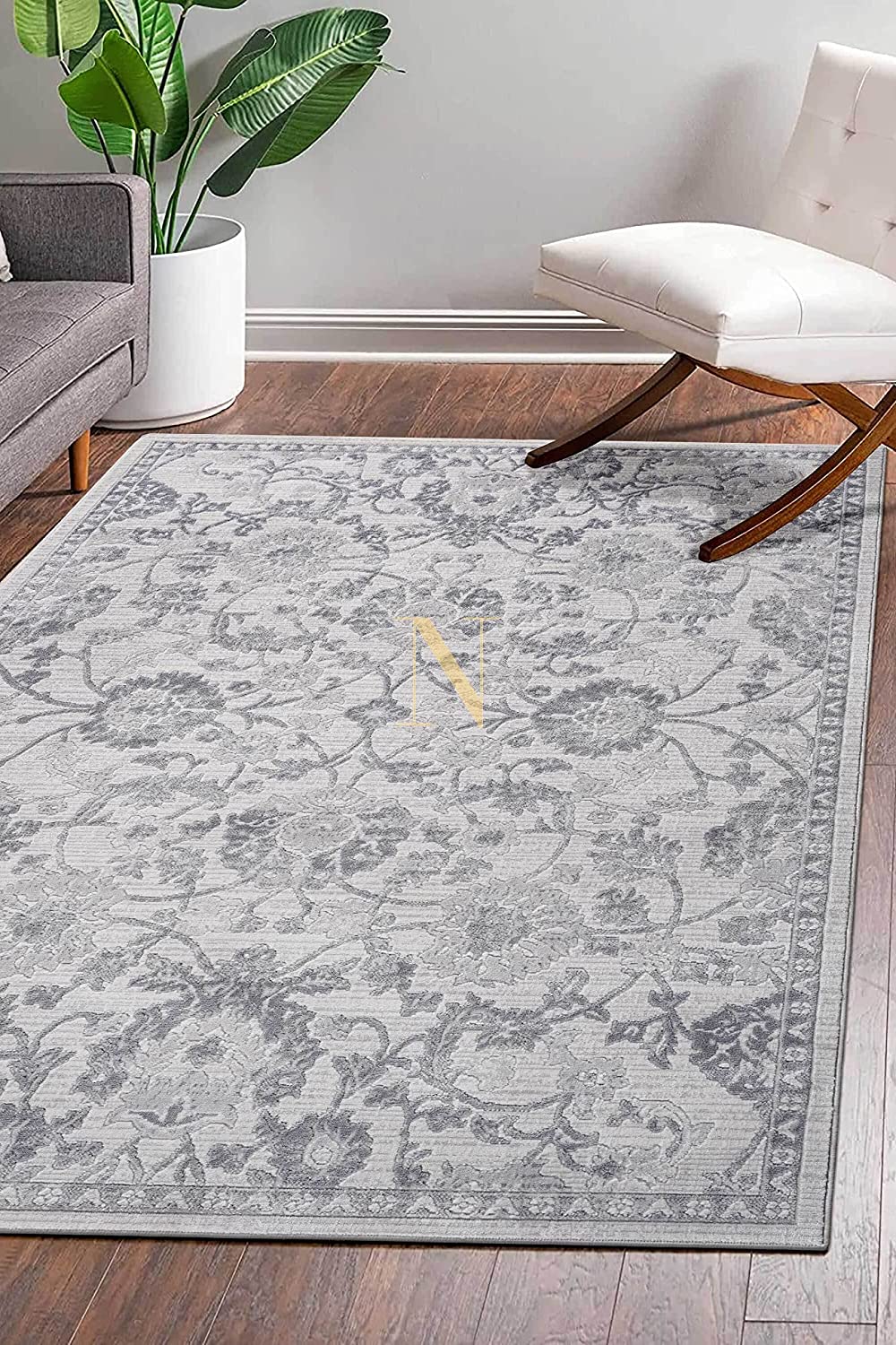 MARFI Contemporary Abstract Stain Resistant Area Rug Home Decor Grey/Silver