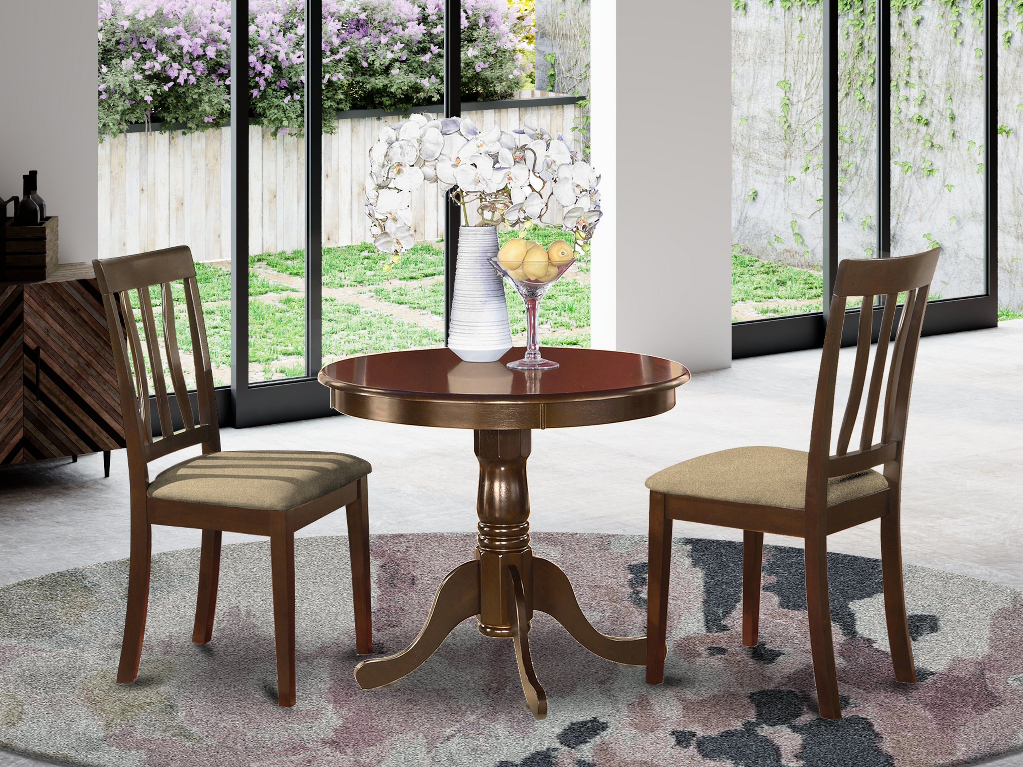 ANTI3-CAP-C 3 PC small Kitchen Table and Chairs set-round Table plus 2 Kitchen Dining Chairs