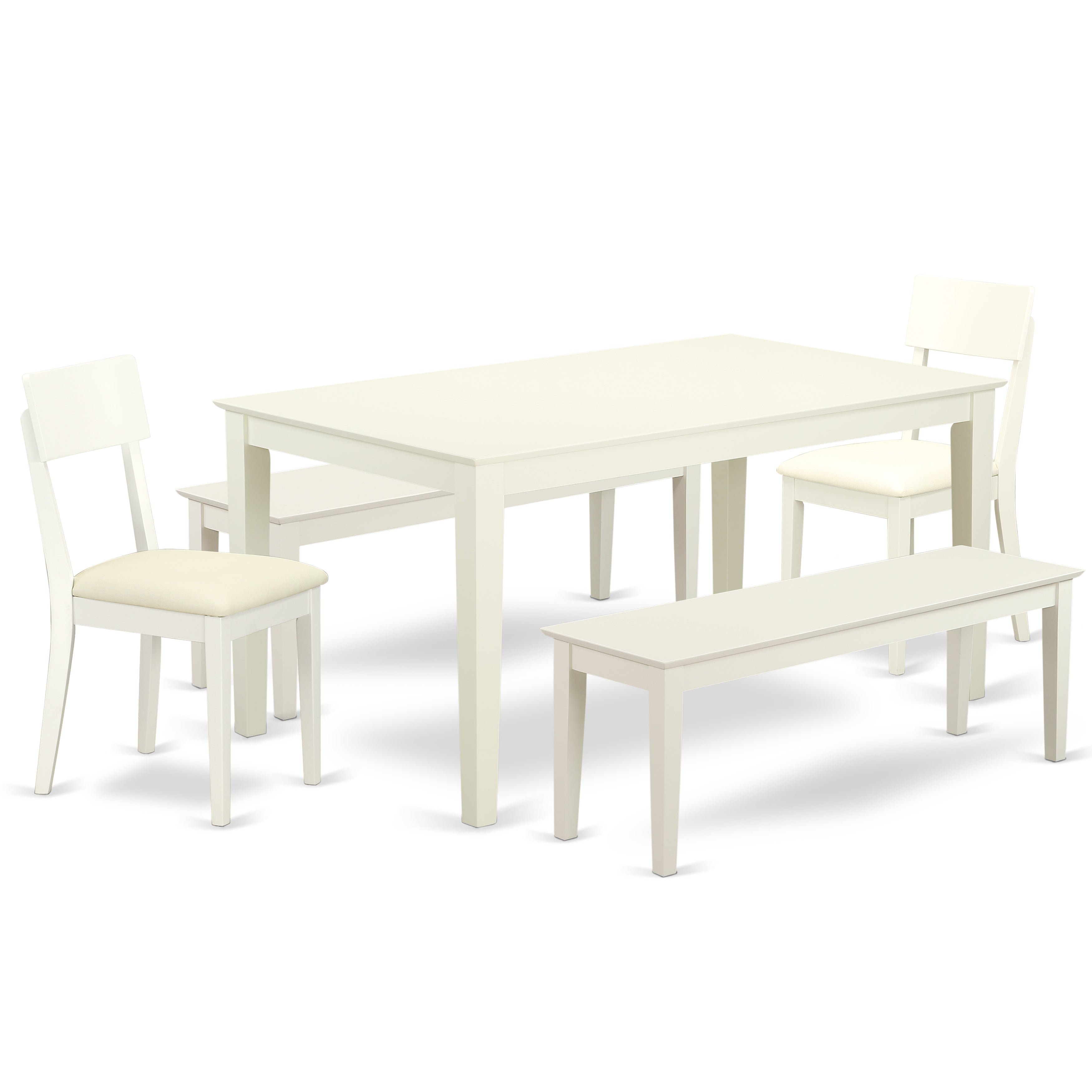 CAAD5C-LWH-W 5 Piece dining table set for 6-Dining room table and 2 Chairs and 2 Benches in Linen White