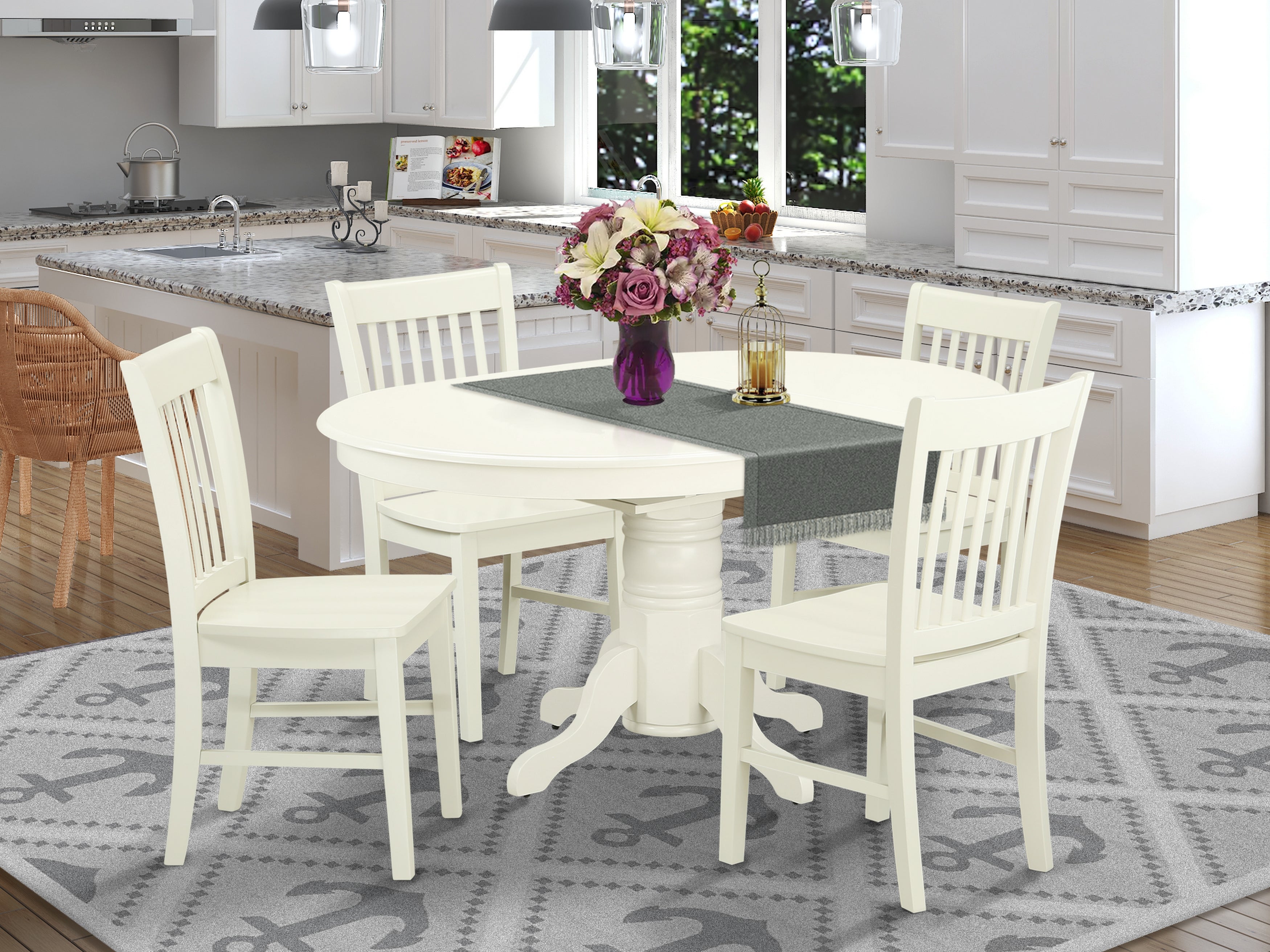 AVNO5-LWH-W 5 Pc Dining set with a Kitchen Table and 4 Wood Seat Kitchen Chairs in Linen White