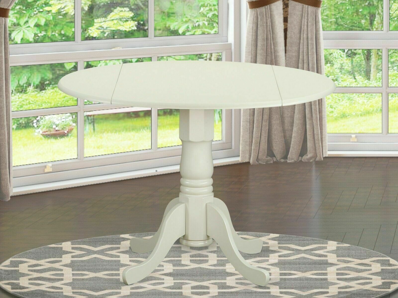 Dublin Drop-leaf 42" Round Pedestal Kitchen Dining Table Off White DLT-WHI-TP