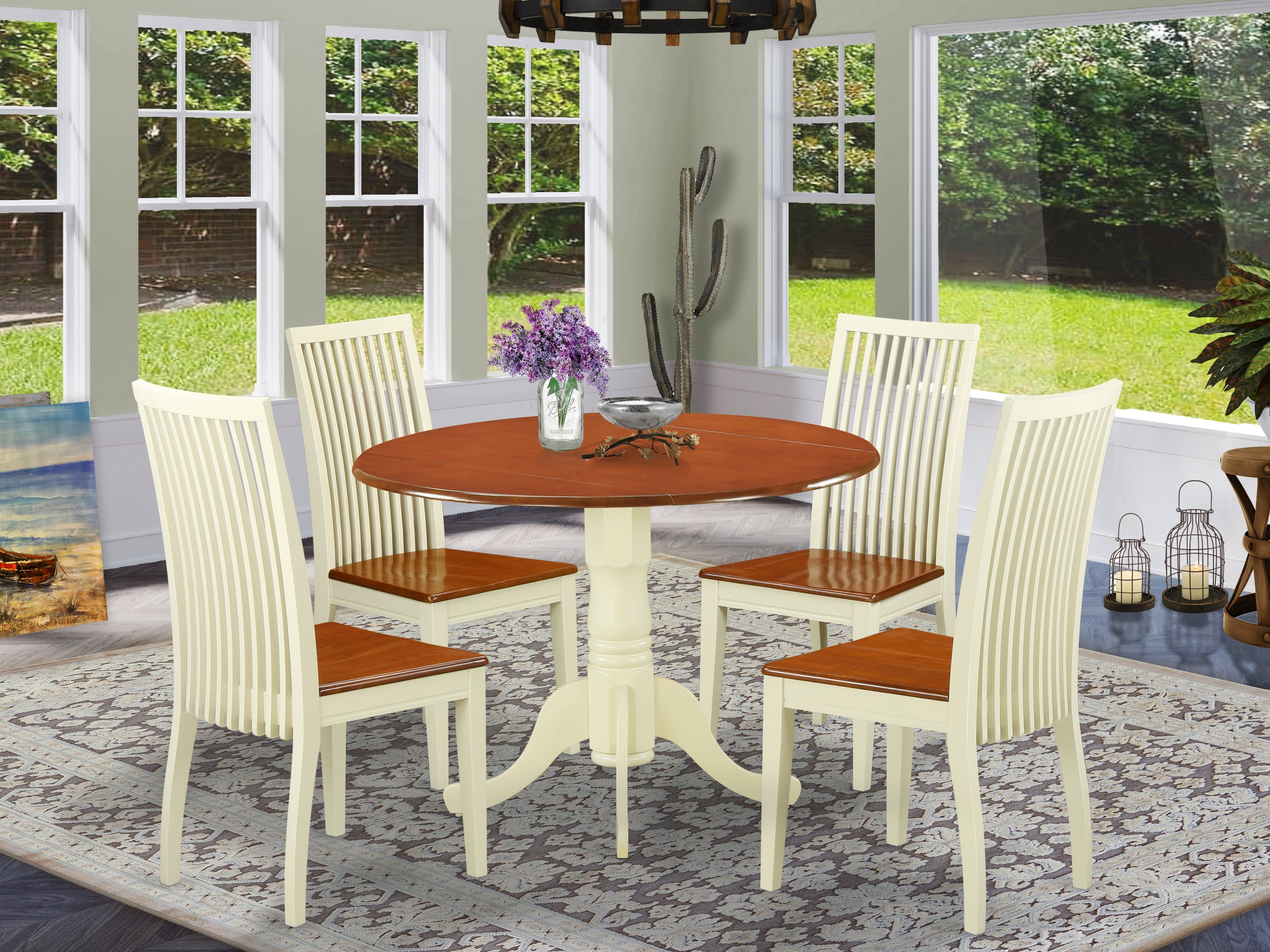 DLIP5-BMK-W 5 PC Dublin kitchen table set-Dining table and 4 wood seat kitchen chairs