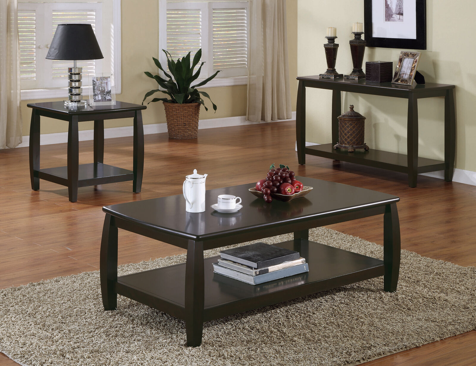 Marina Occasional Rectangular Sofa Couch Accent Table With Bottom Shelf Espresso